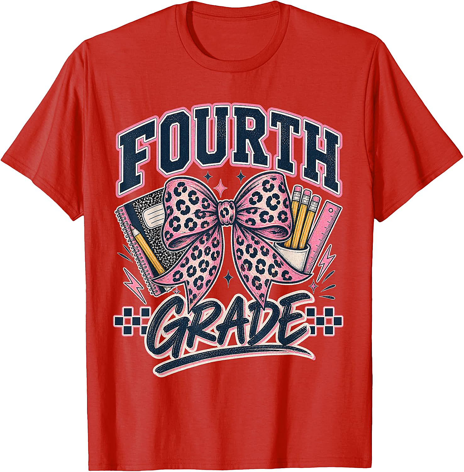  Fourth Grade Leopard Bow Preppy Back to School Tee