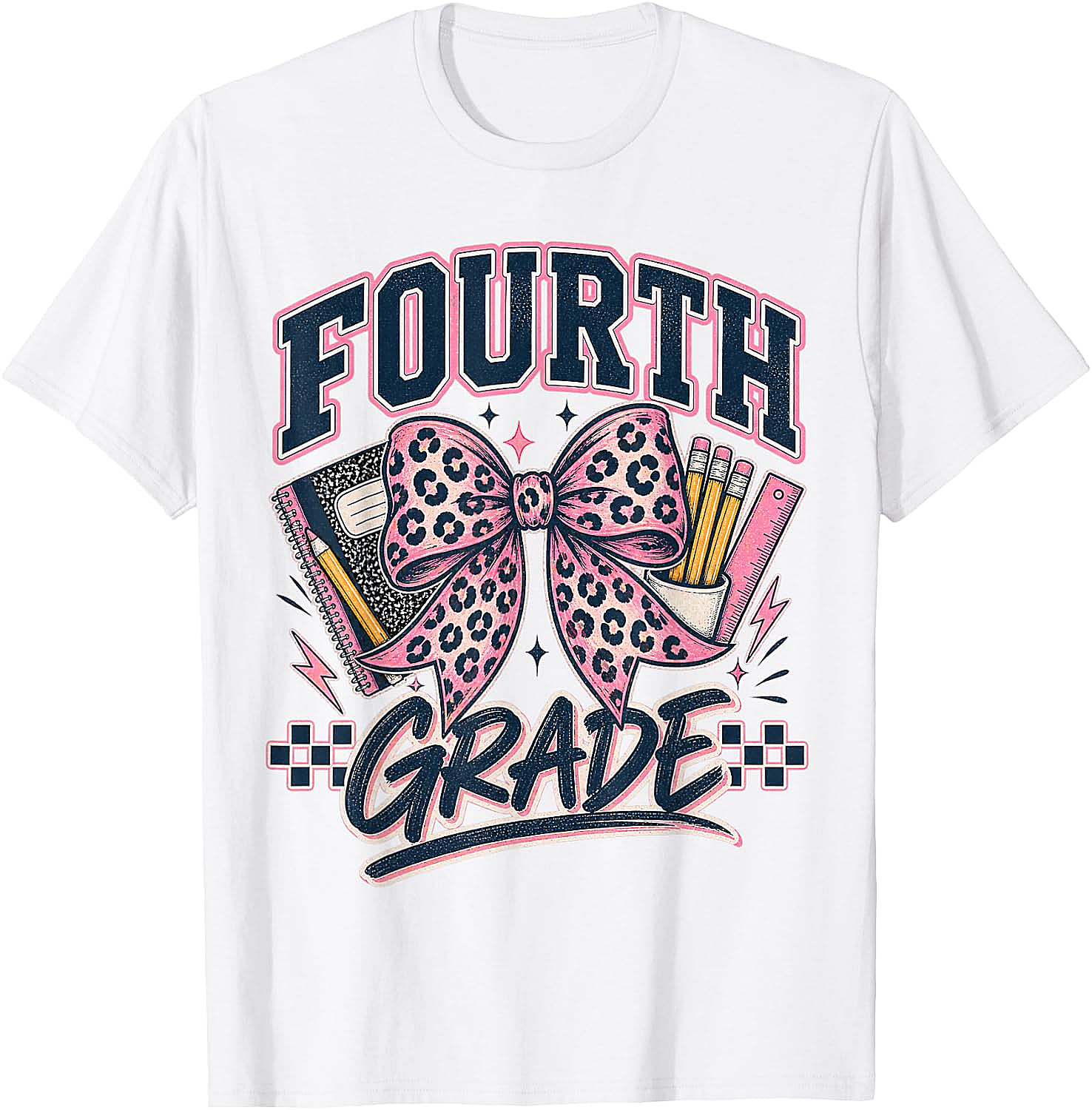  Fourth Grade Leopard Bow Preppy Back to School Tee