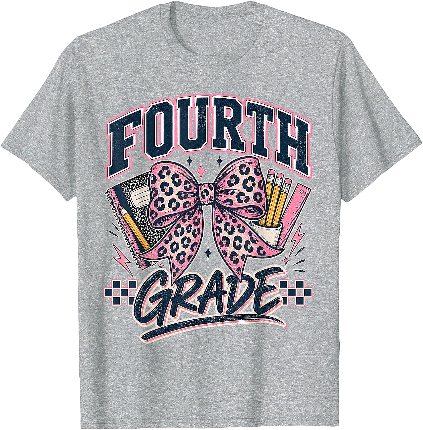  Fourth Grade Leopard Bow Preppy Back to School Tee