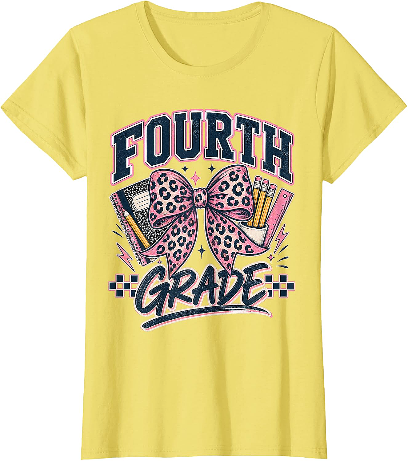  Fourth Grade Leopard Bow Preppy Back to School Tee