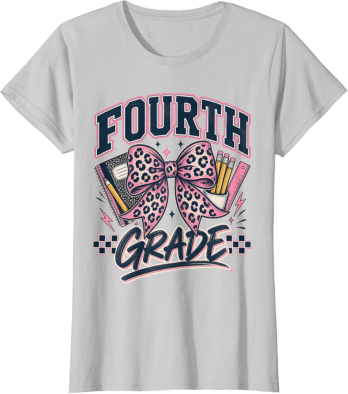  Fourth Grade Leopard Bow Preppy Back to School Tee