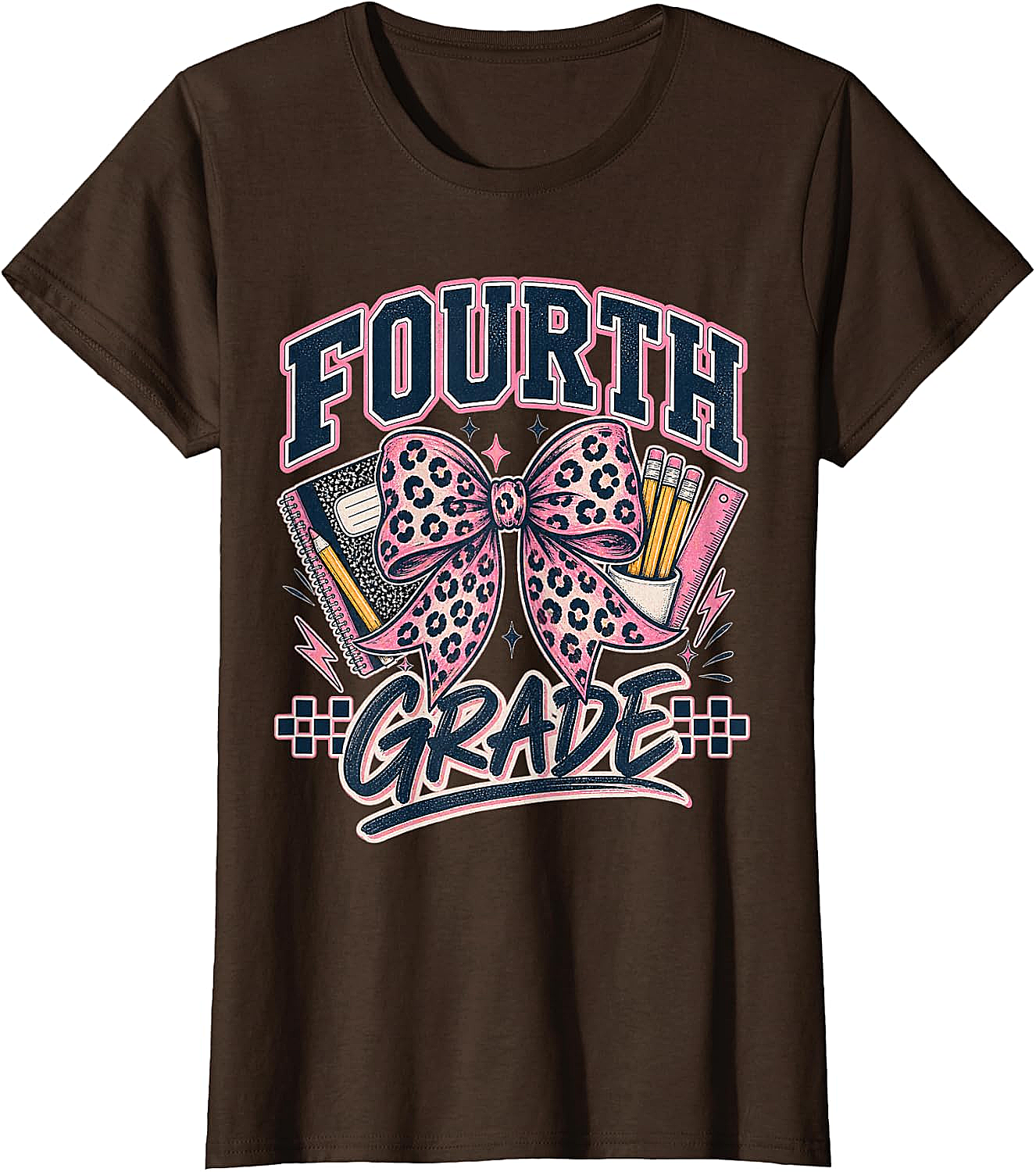  Fourth Grade Leopard Bow Preppy Back to School Tee