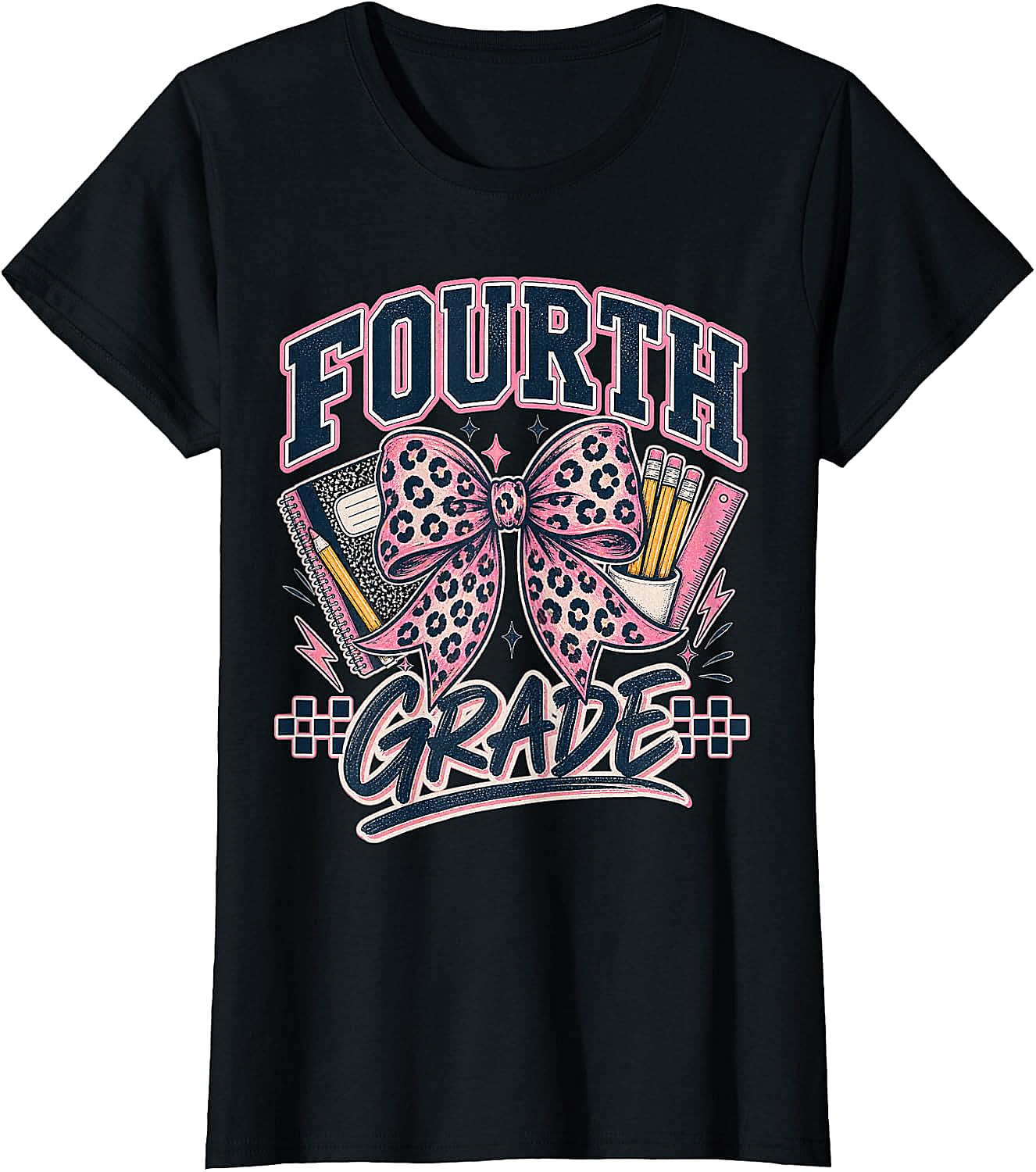  Fourth Grade Leopard Bow Preppy Back to School Tee