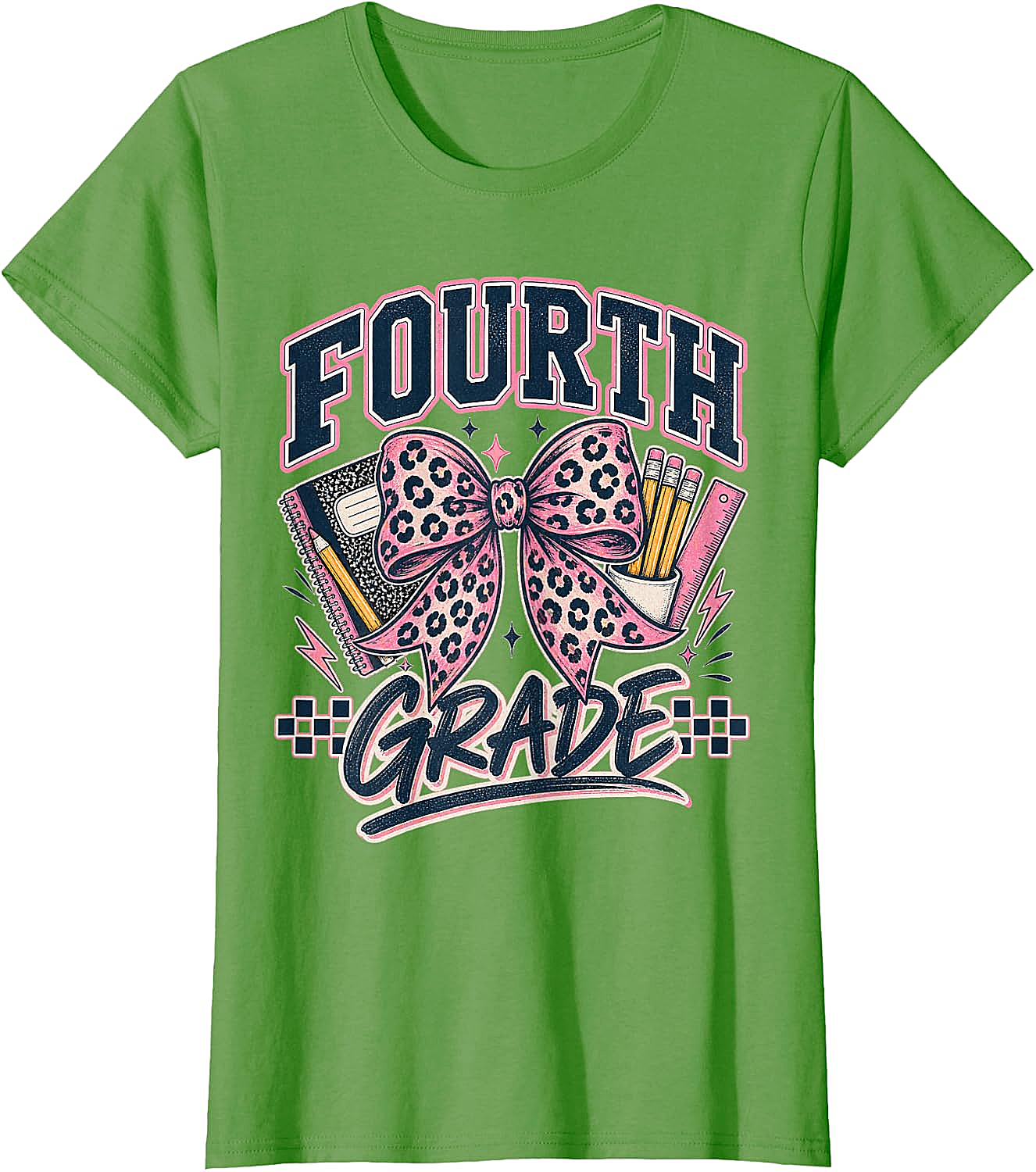  Fourth Grade Leopard Bow Preppy Back to School Tee