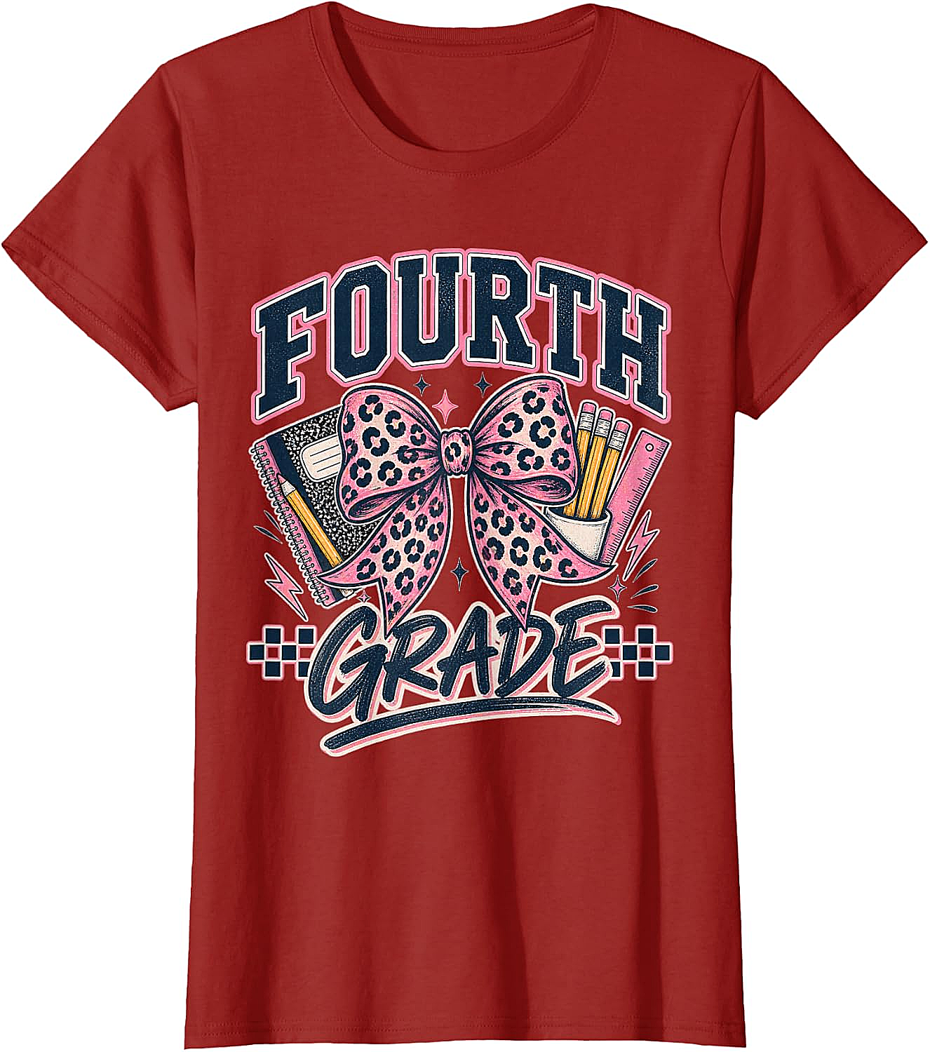  Fourth Grade Leopard Bow Preppy Back to School Tee