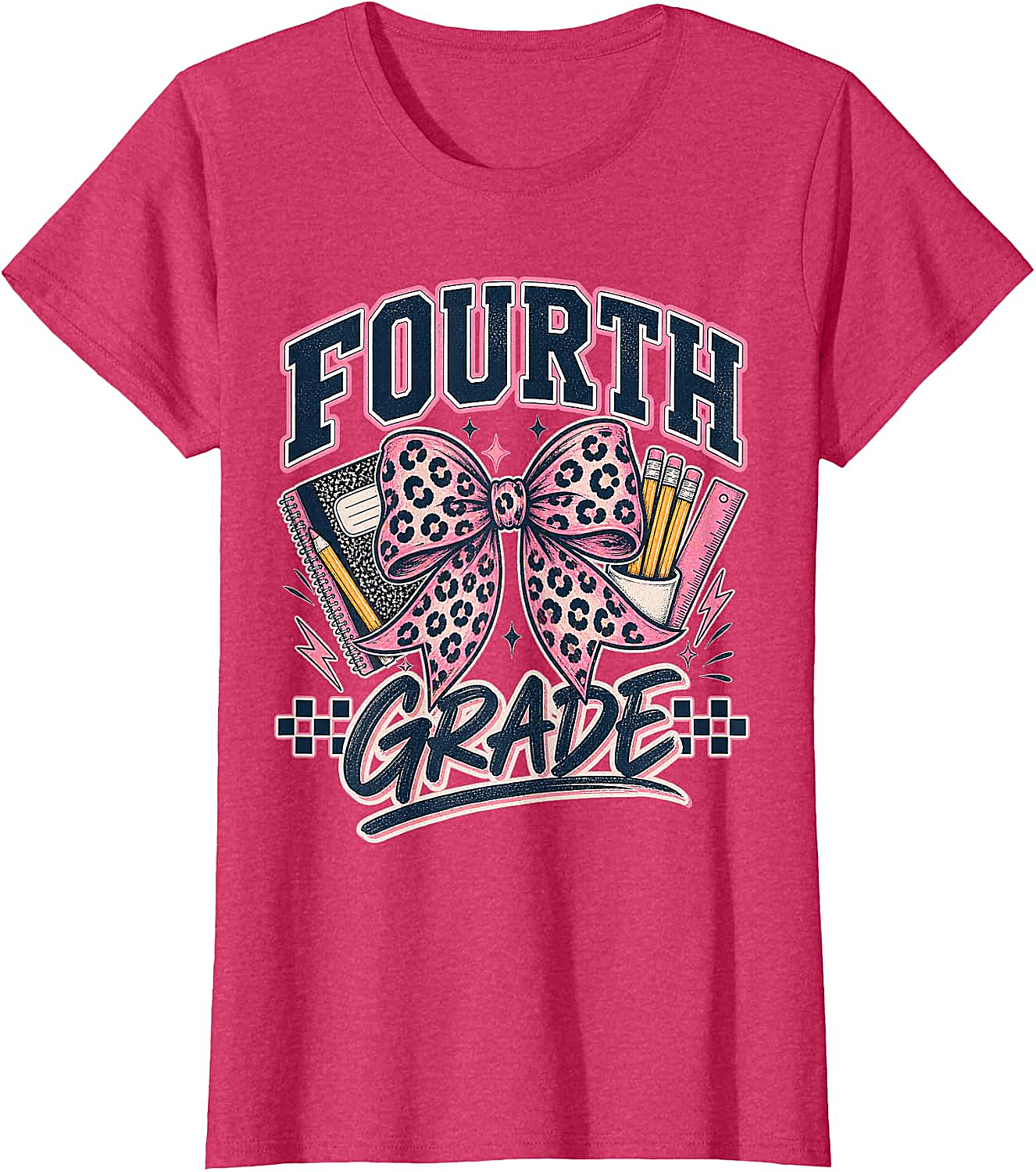  Fourth Grade Leopard Bow Preppy Back to School Tee