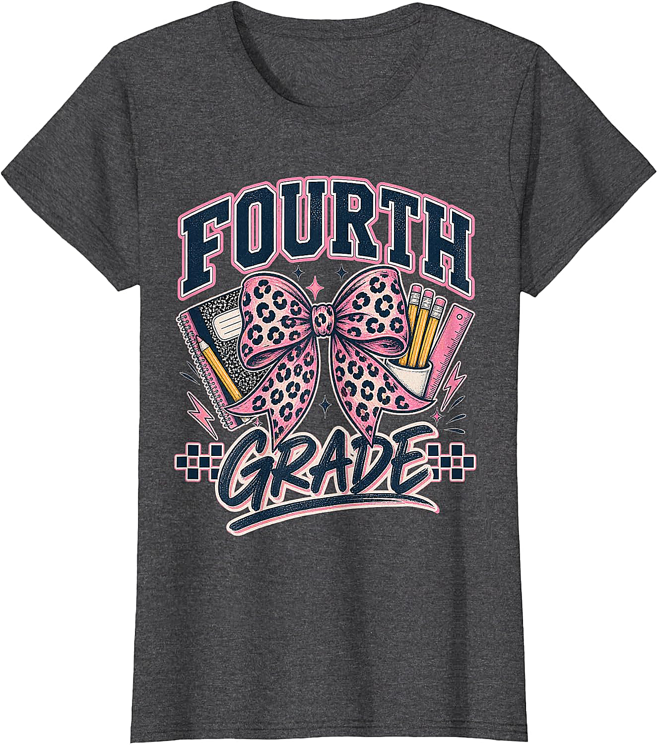  Fourth Grade Leopard Bow Preppy Back to School Tee