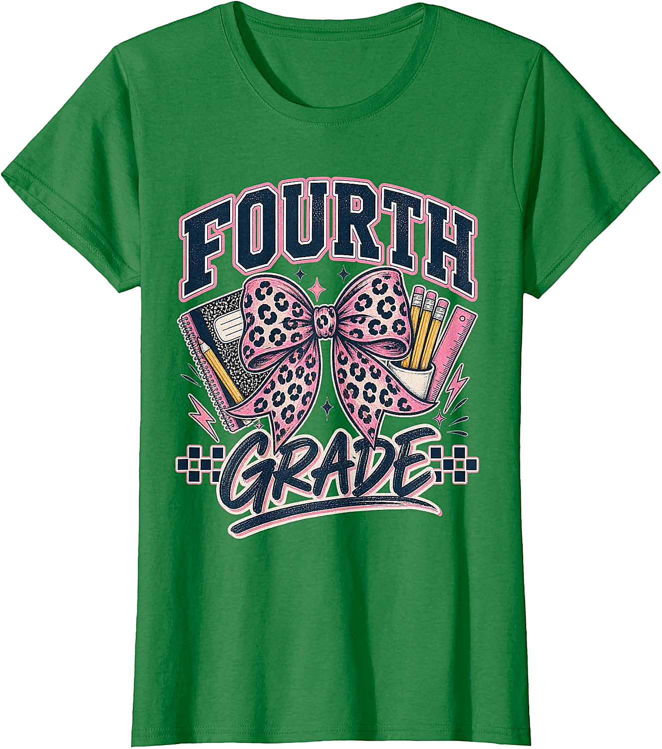  Fourth Grade Leopard Bow Preppy Back to School Tee