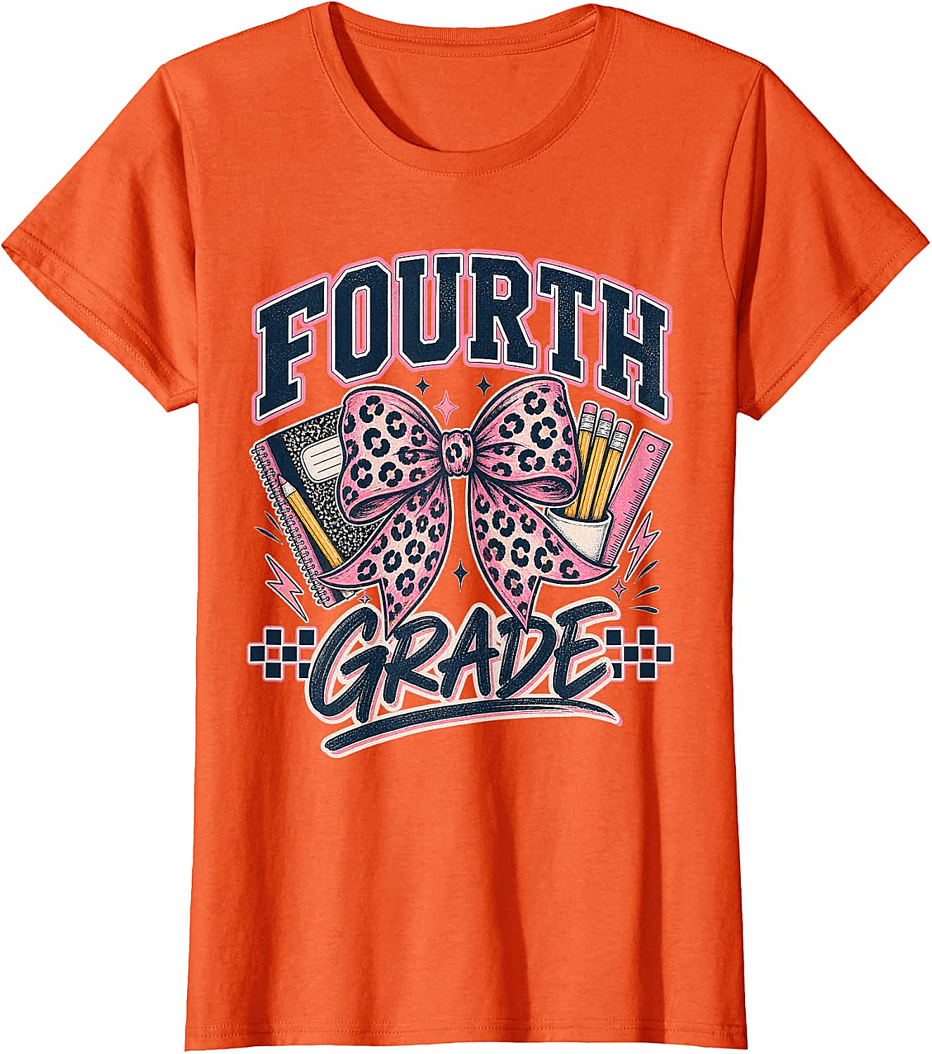  Fourth Grade Leopard Bow Preppy Back to School Tee