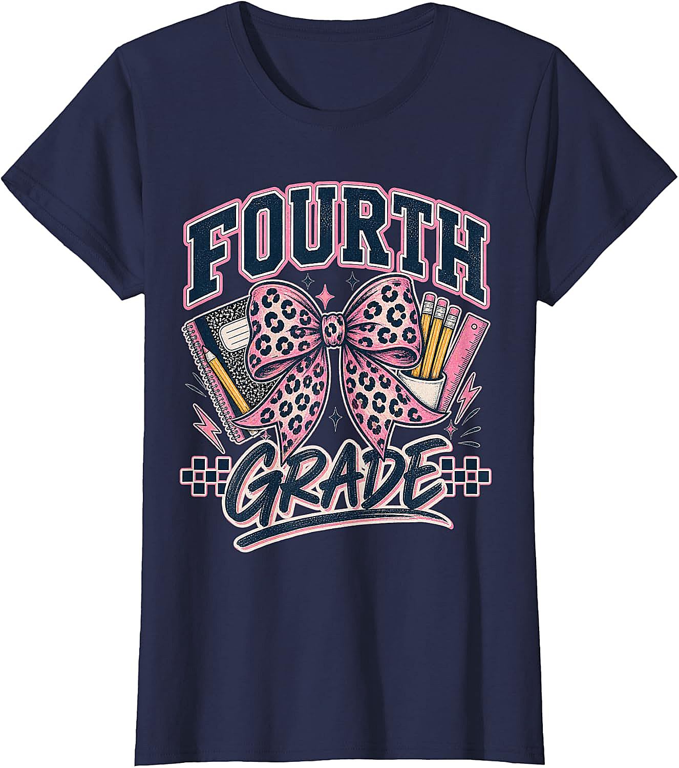  Fourth Grade Leopard Bow Preppy Back to School Tee