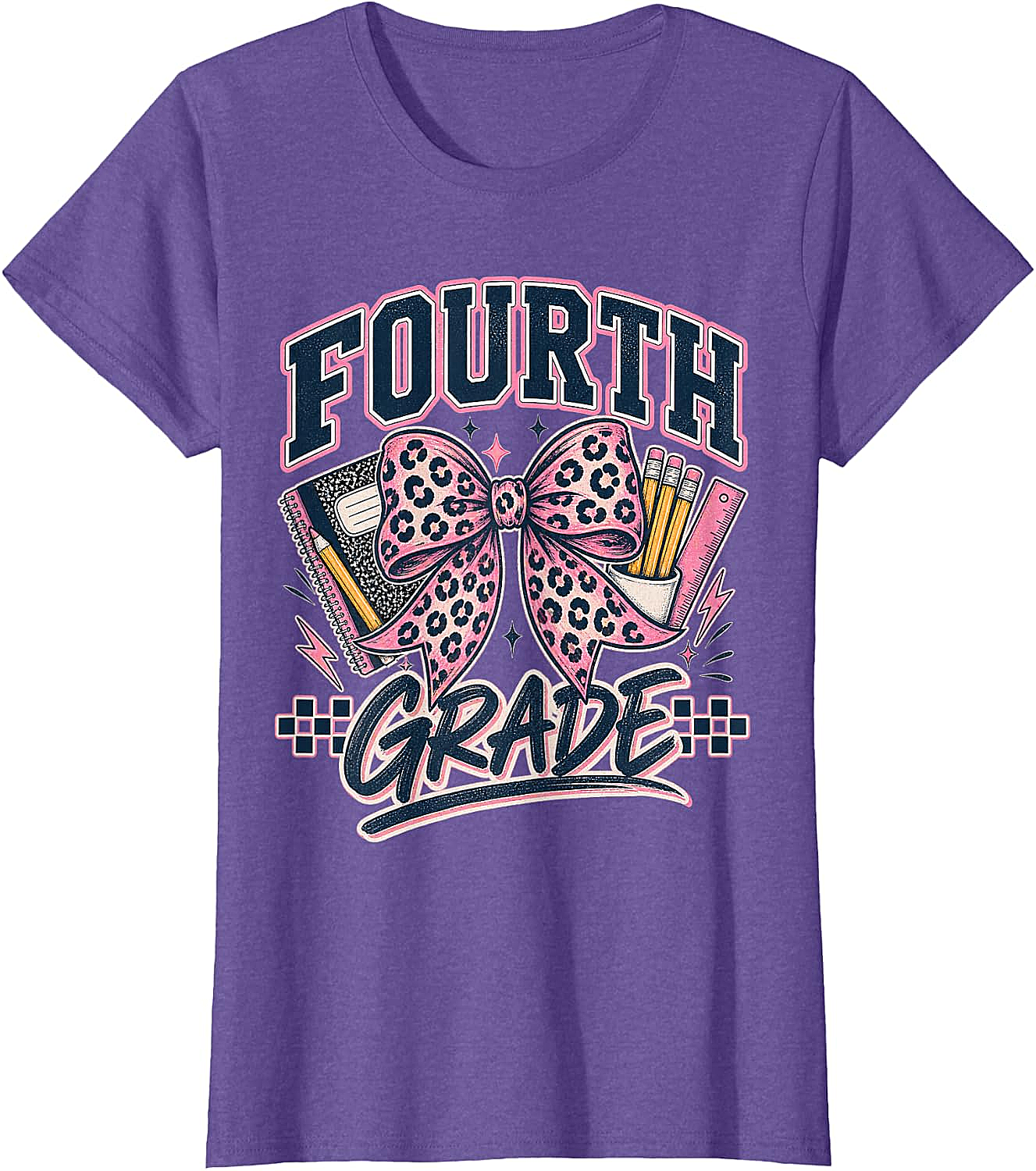  Fourth Grade Leopard Bow Preppy Back to School Tee