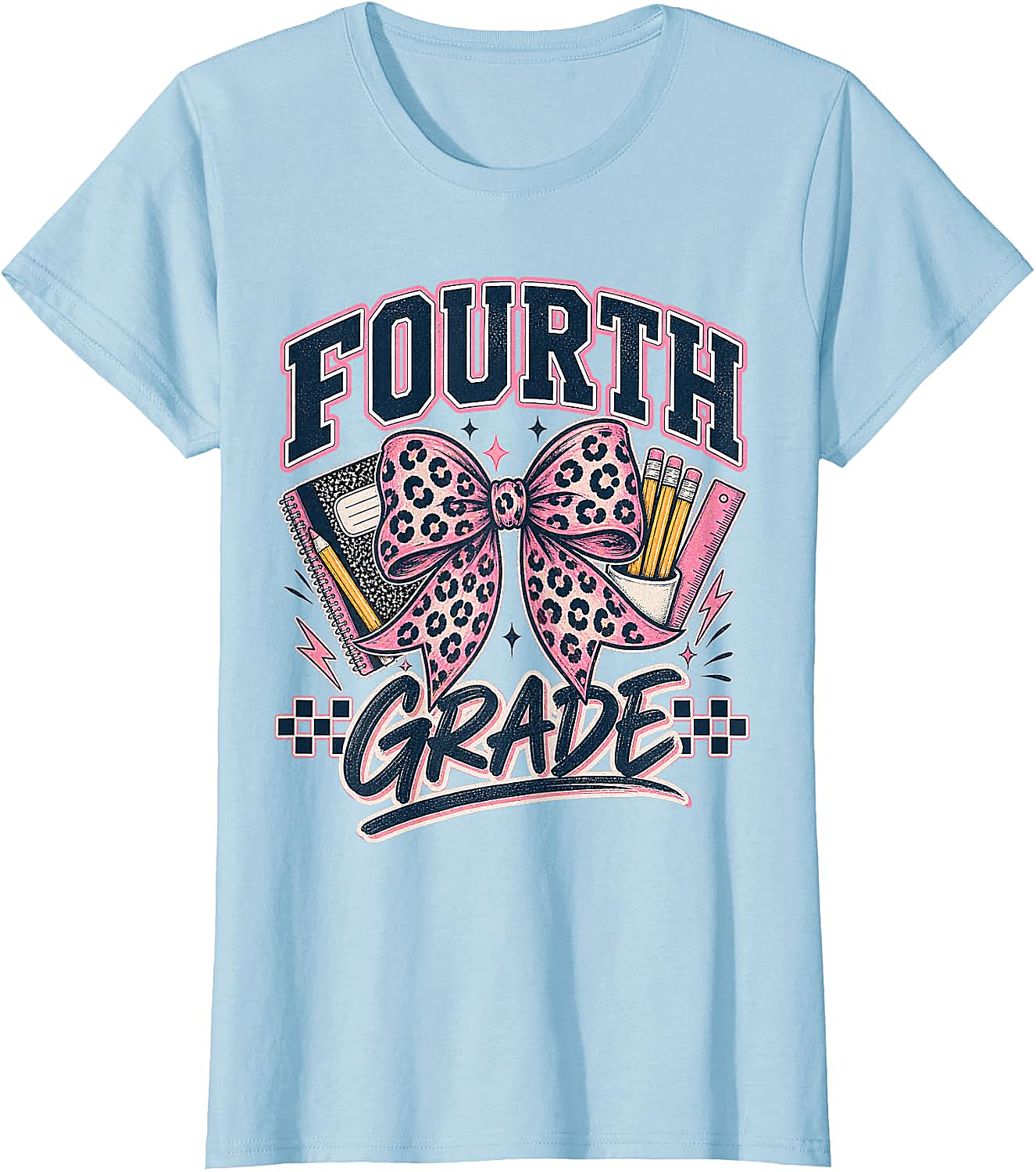  Fourth Grade Leopard Bow Preppy Back to School Tee