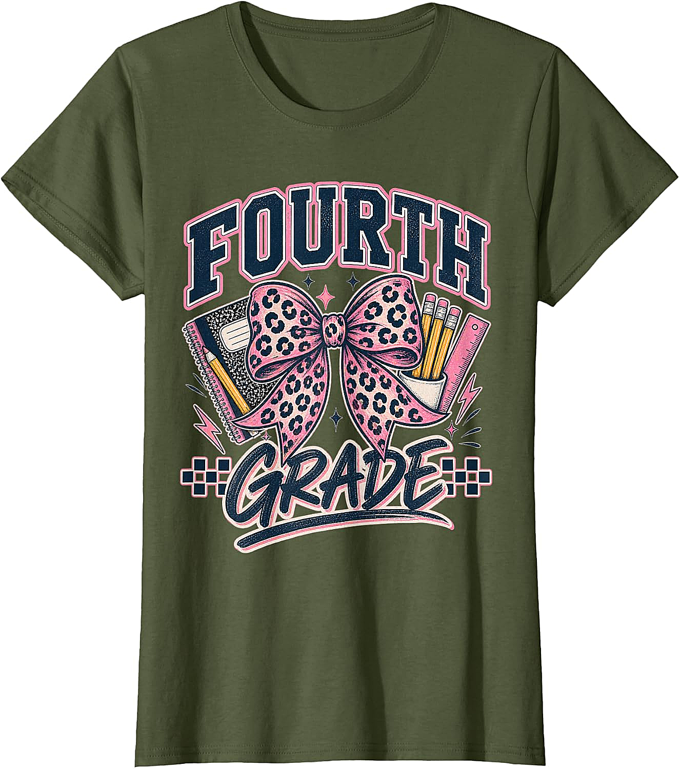  Fourth Grade Leopard Bow Preppy Back to School Tee