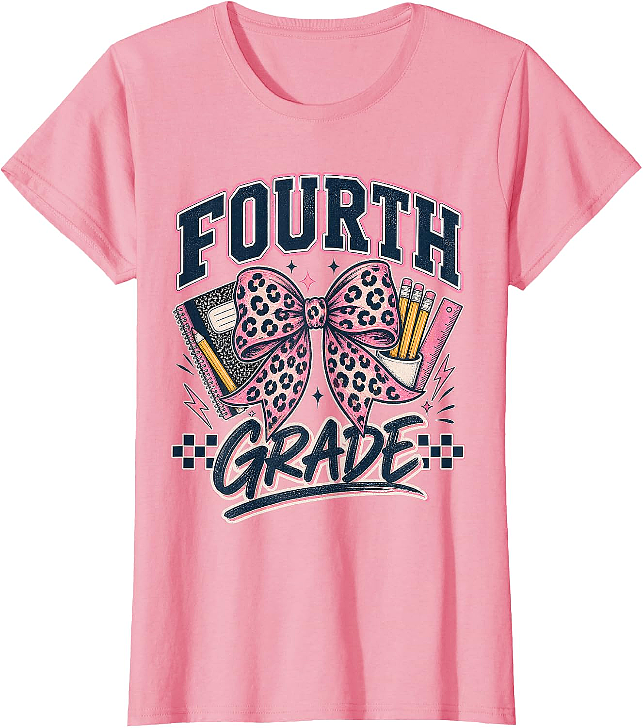  Fourth Grade Leopard Bow Preppy Back to School Tee