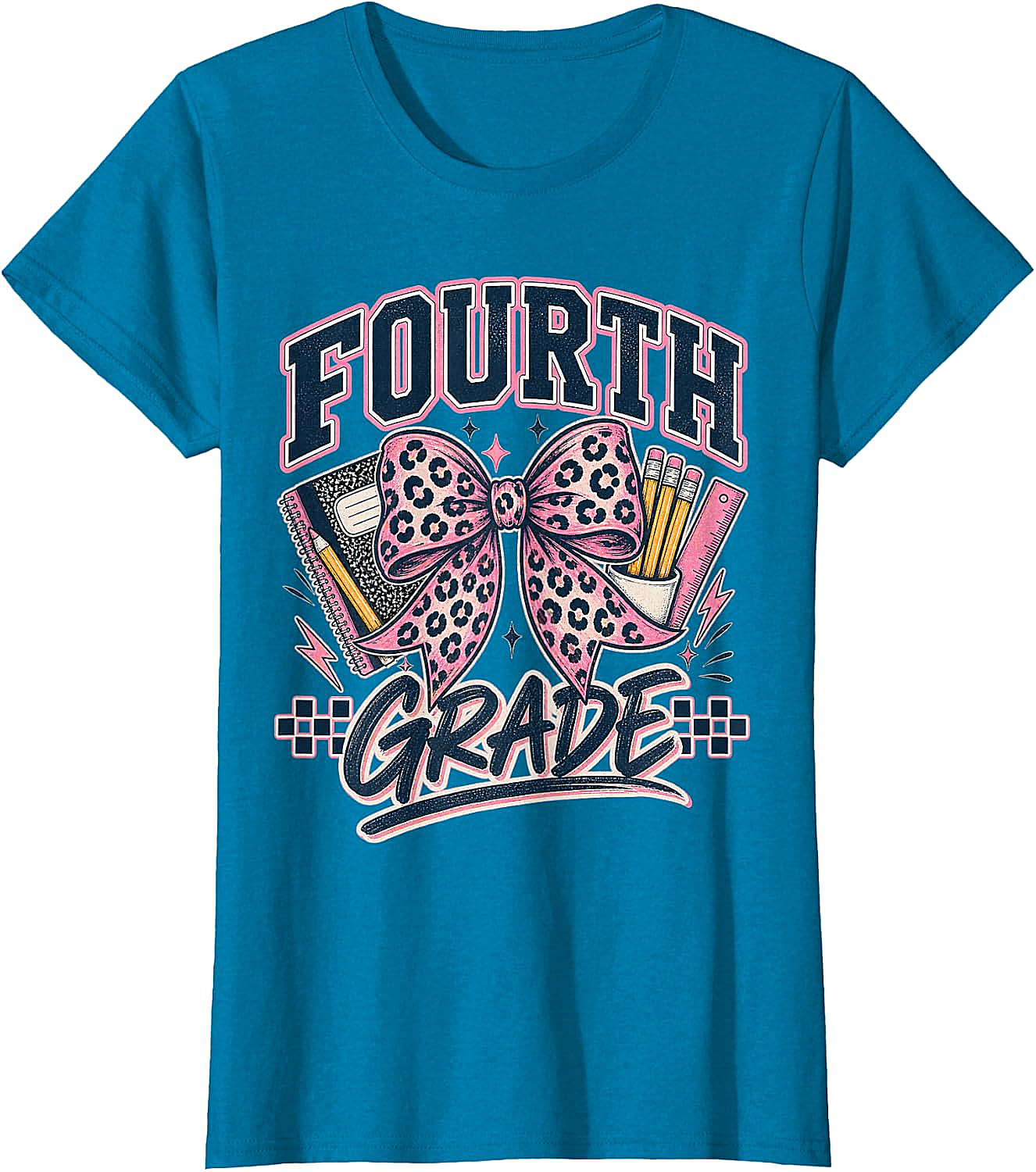  Fourth Grade Leopard Bow Preppy Back to School Tee