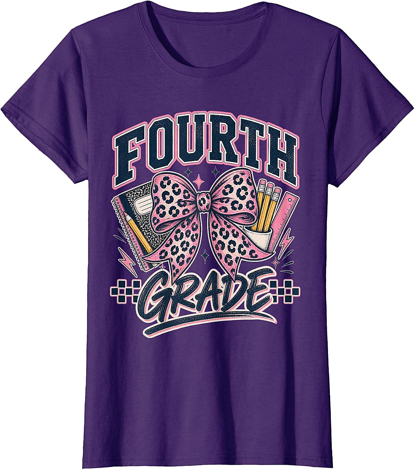  Fourth Grade Leopard Bow Preppy Back to School Tee