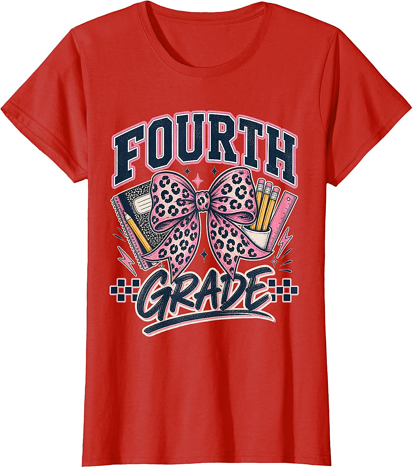  Fourth Grade Leopard Bow Preppy Back to School Tee