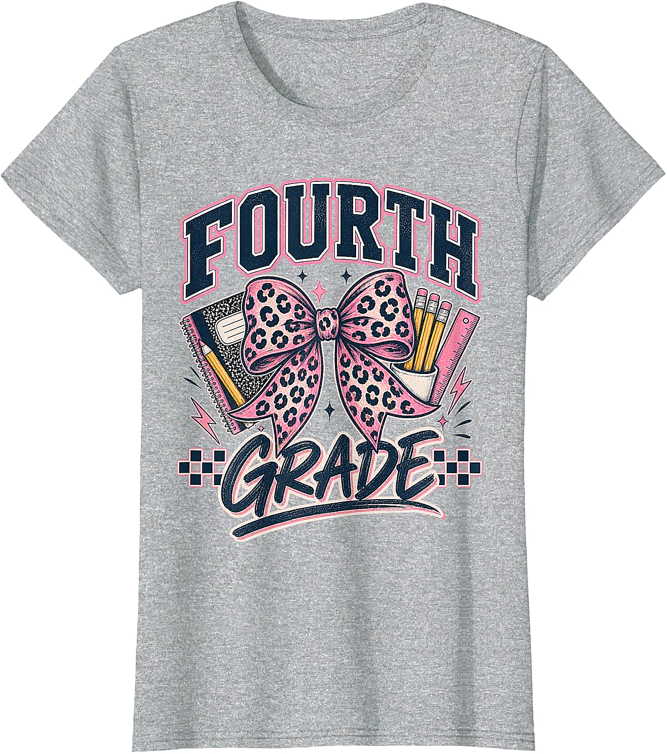  Fourth Grade Leopard Bow Preppy Back to School Tee