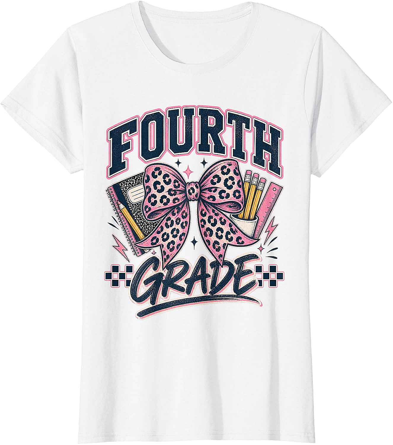  Fourth Grade Leopard Bow Preppy Back to School Tee