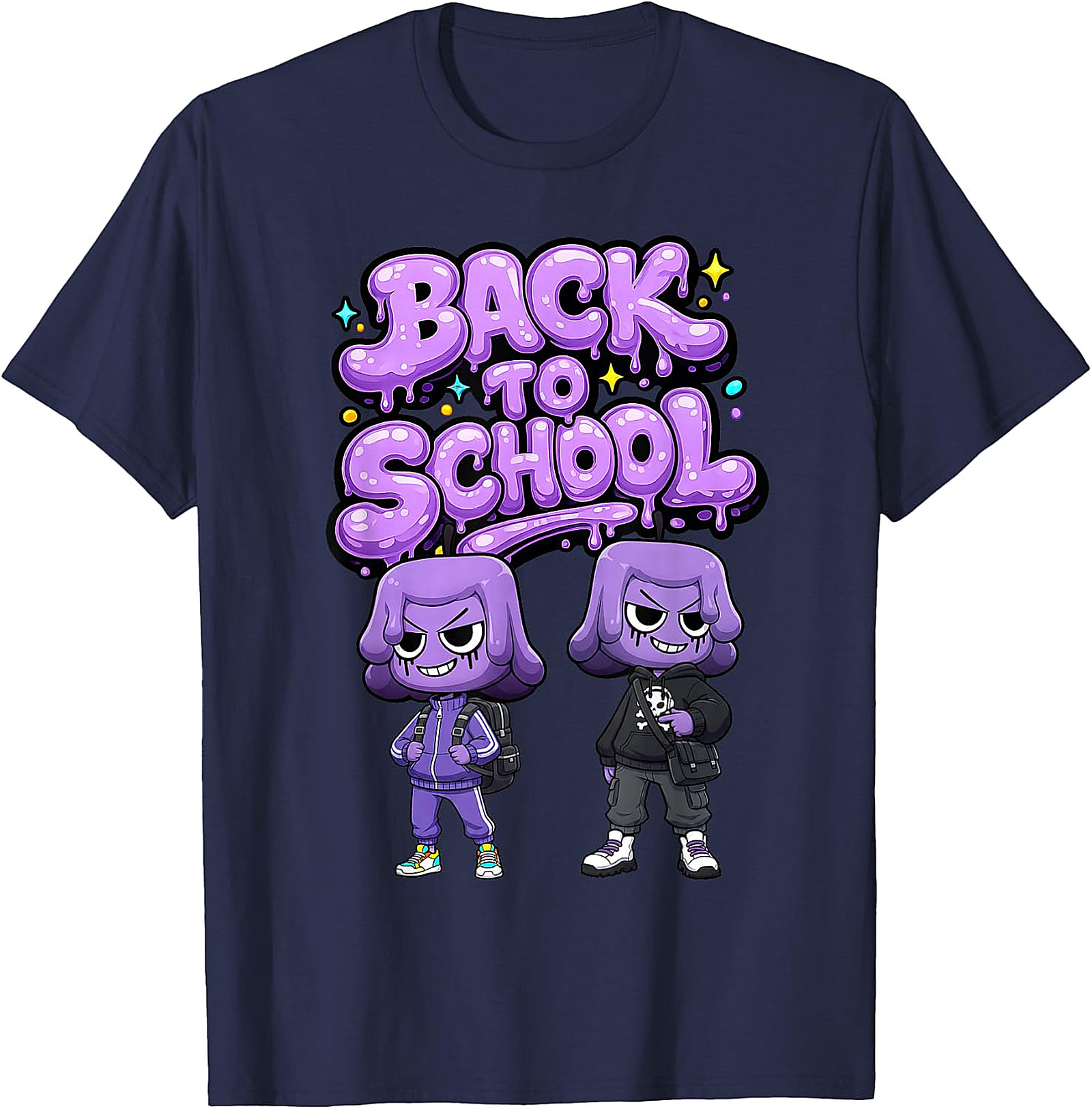 Unique Back To School Graphic T-Shirt - Purple Blob Design