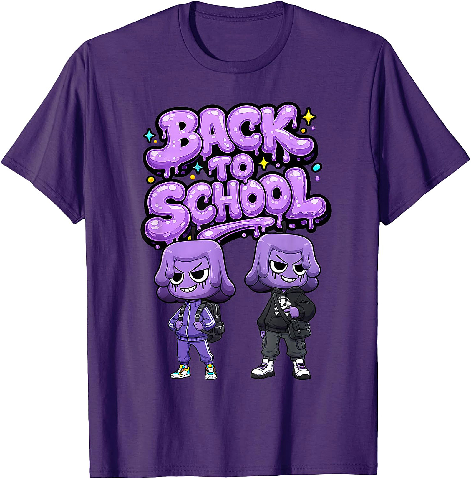 Unique Back To School Graphic T-Shirt - Purple Blob Design