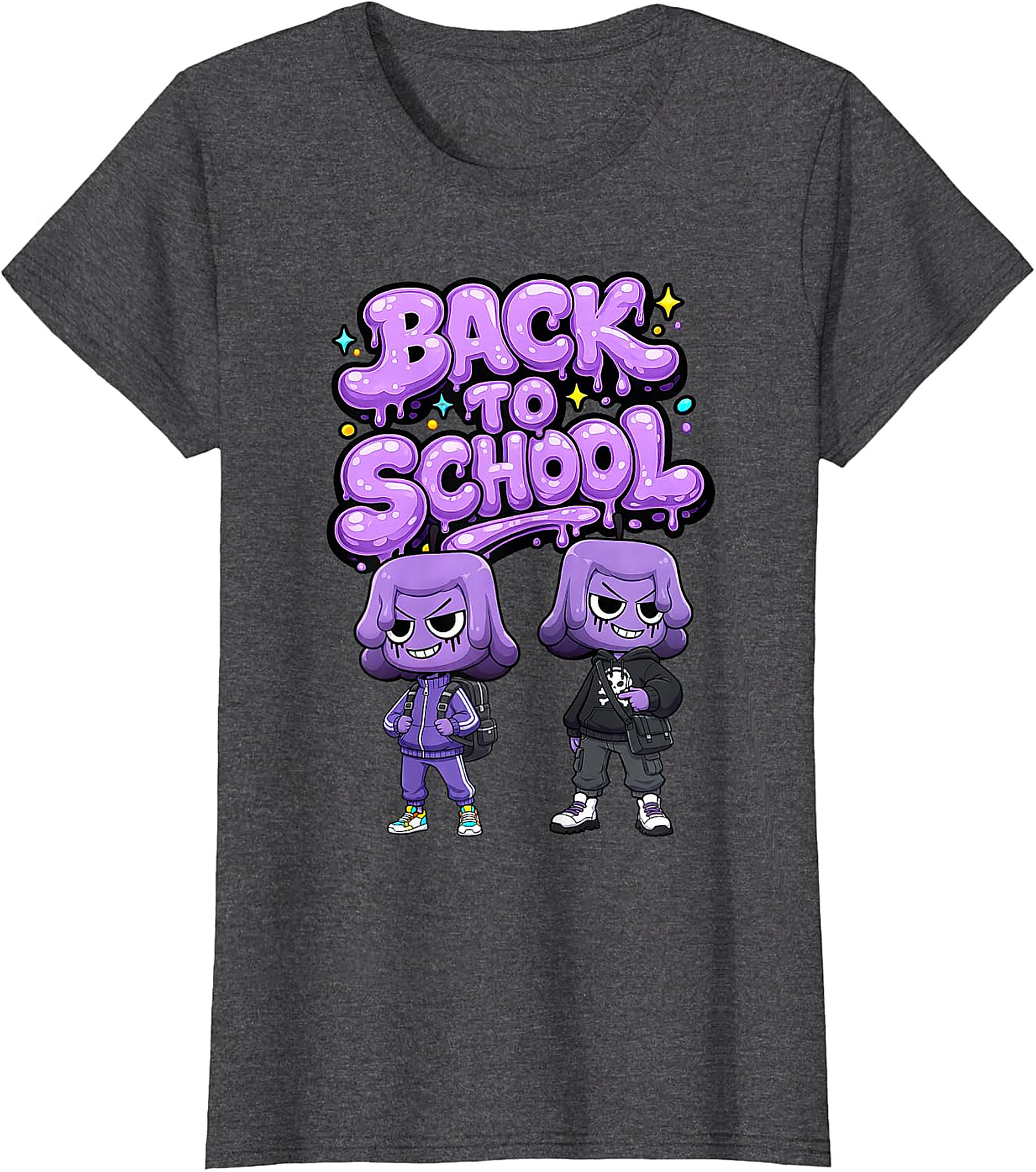 Unique Back To School Graphic T-Shirt - Purple Blob Design