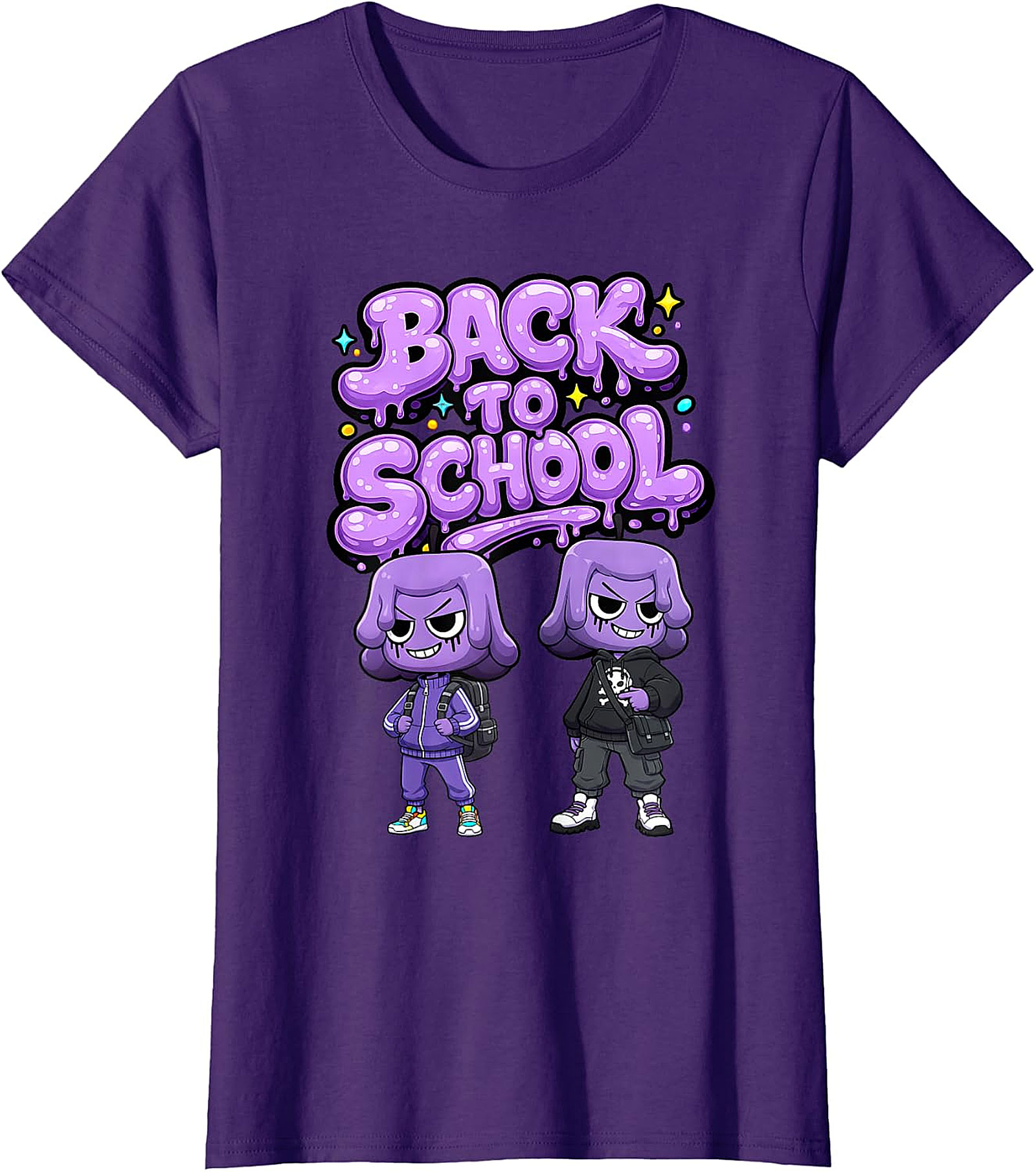 Unique Back To School Graphic T-Shirt - Purple Blob Design