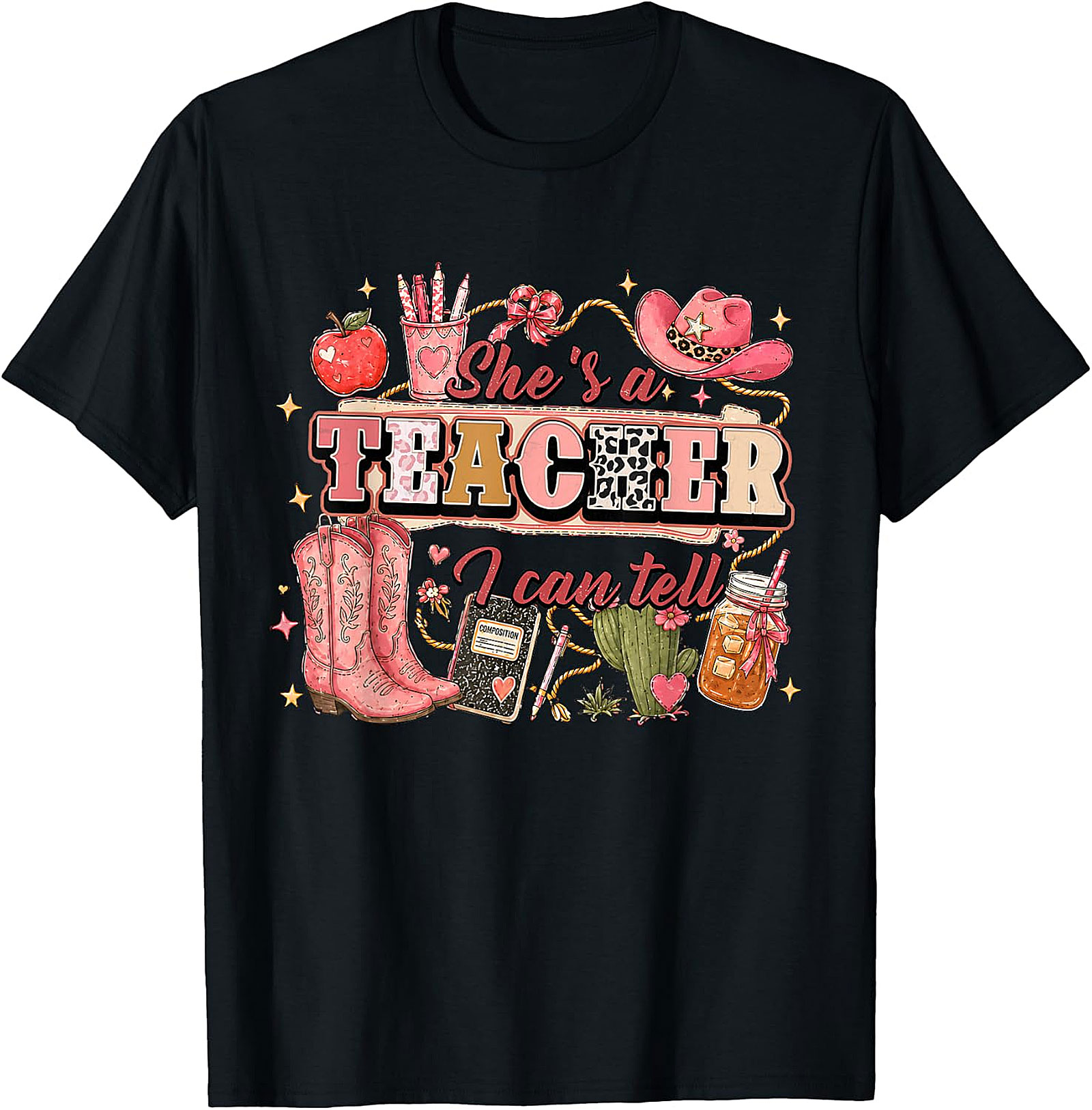 She's a Teacher I Can Tell Tee | Western Pink Leopard Print Shirt
