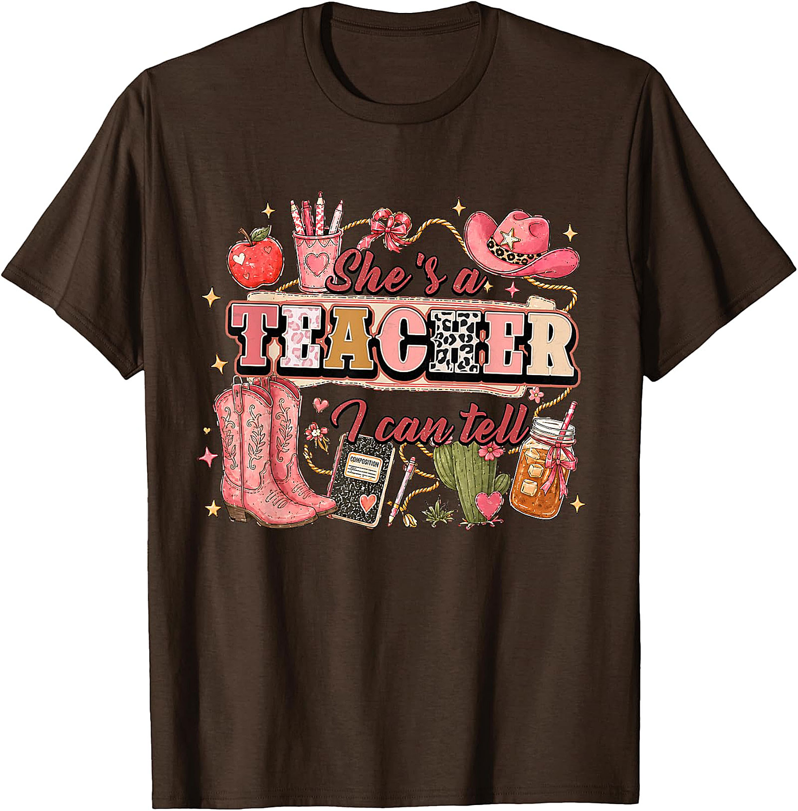 She's a Teacher I Can Tell Tee | Western Pink Leopard Print Shirt