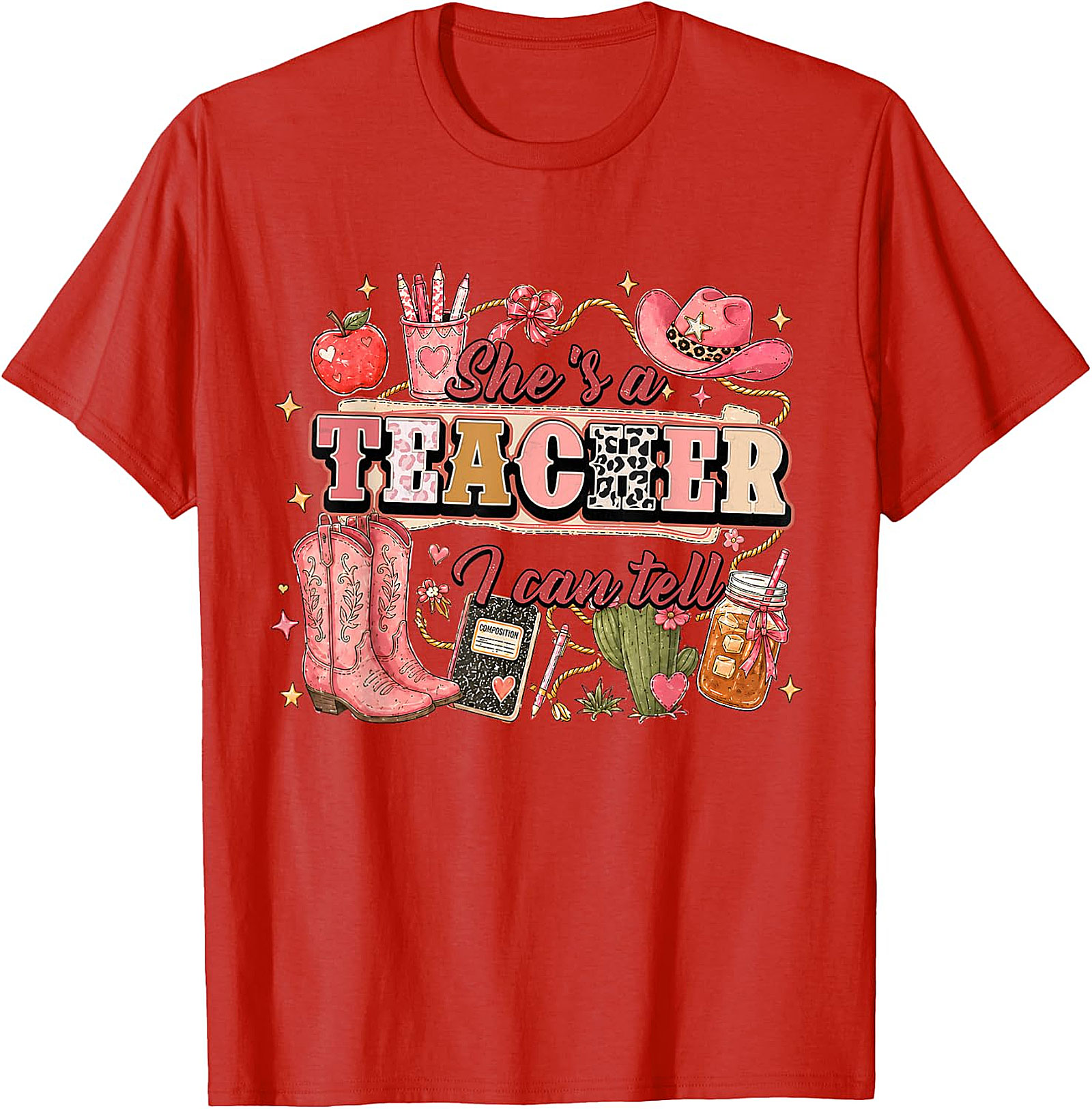 She's a Teacher I Can Tell Tee | Western Pink Leopard Print Shirt