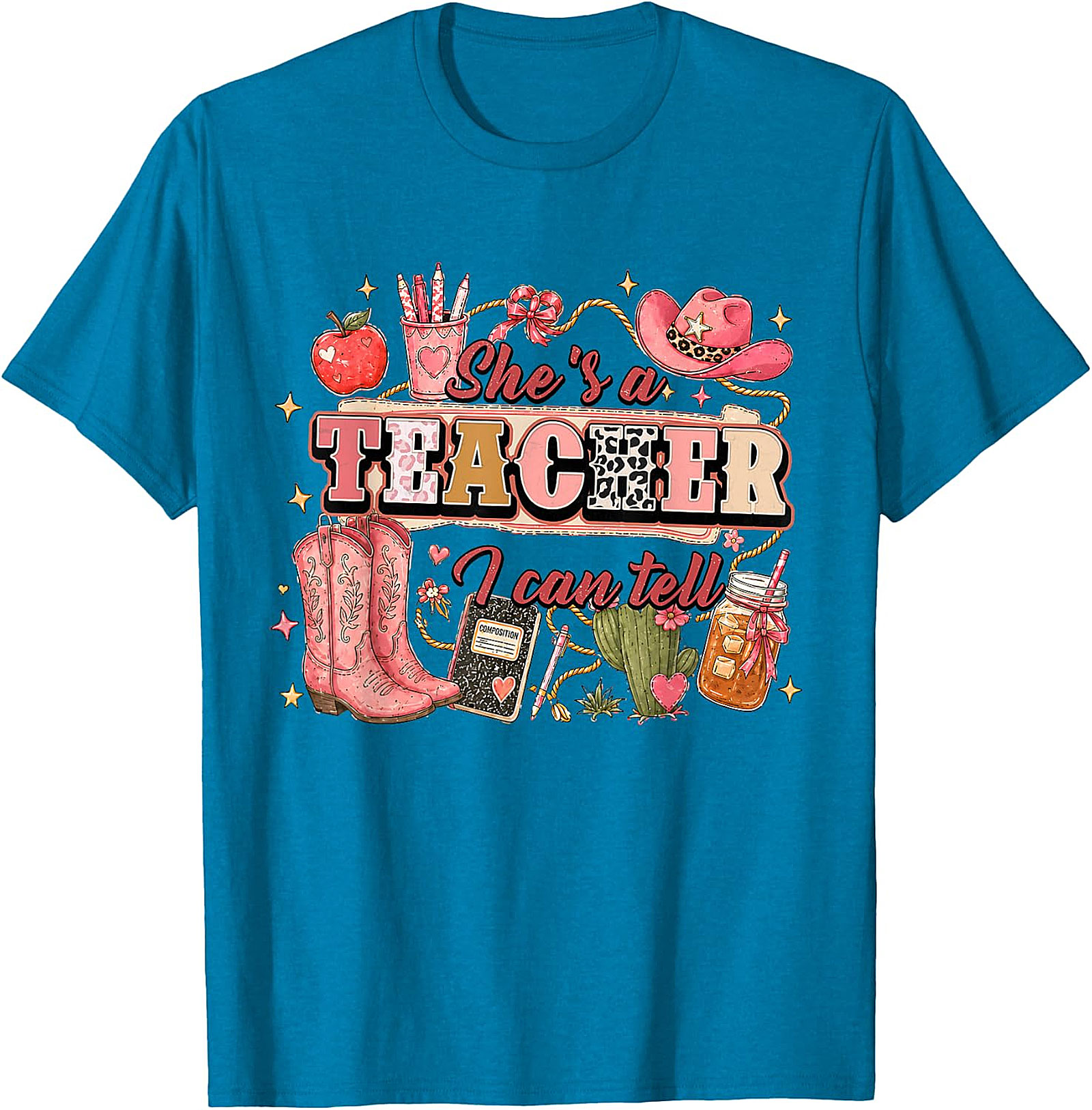 She's a Teacher I Can Tell Tee | Western Pink Leopard Print Shirt