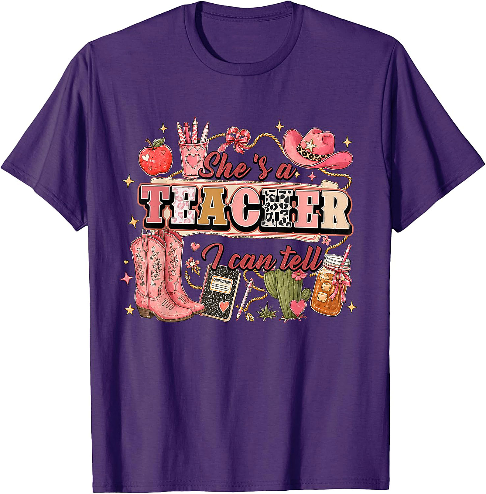 She's a Teacher I Can Tell Tee | Western Pink Leopard Print Shirt