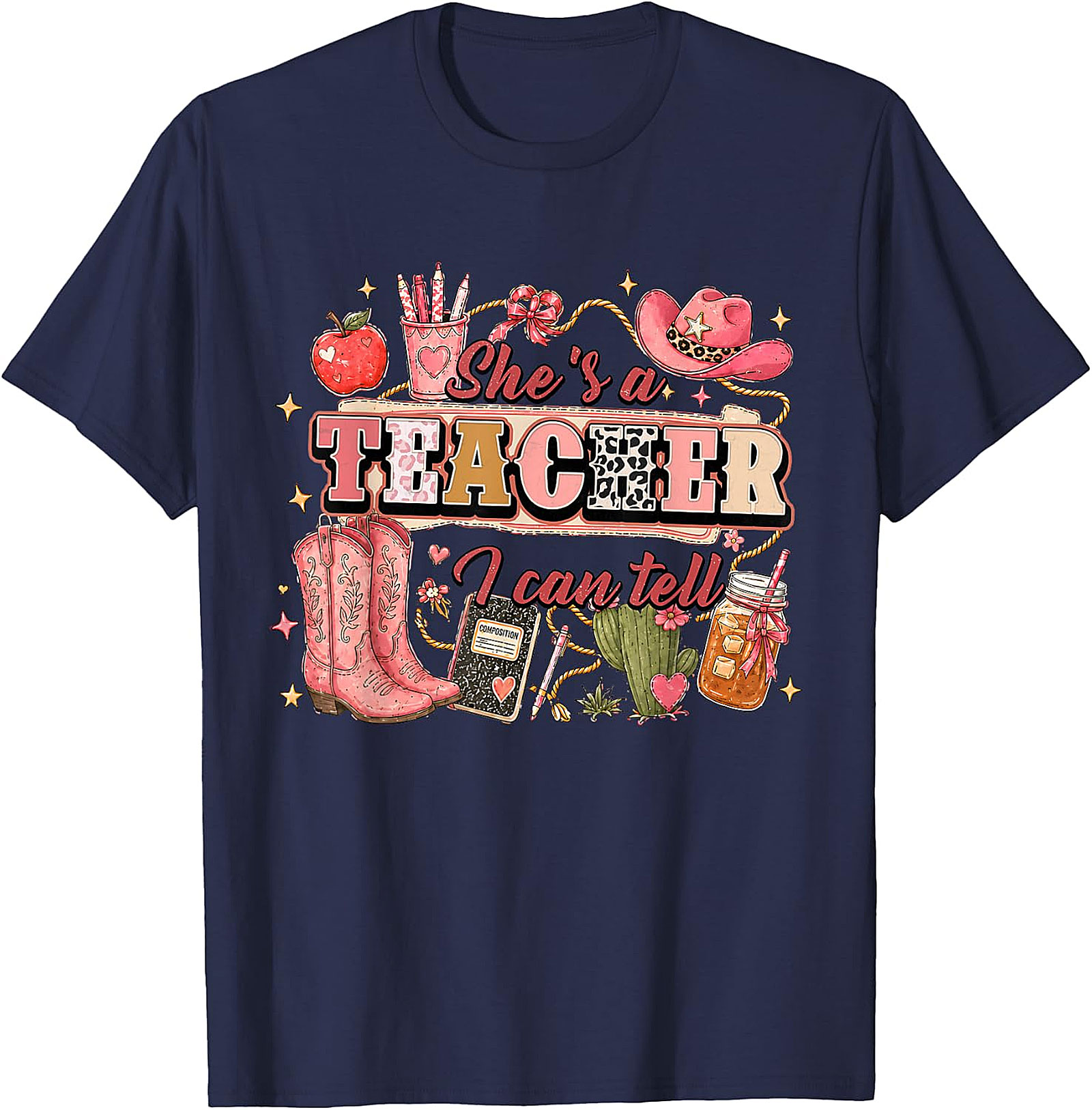 She's a Teacher I Can Tell Tee | Western Pink Leopard Print Shirt