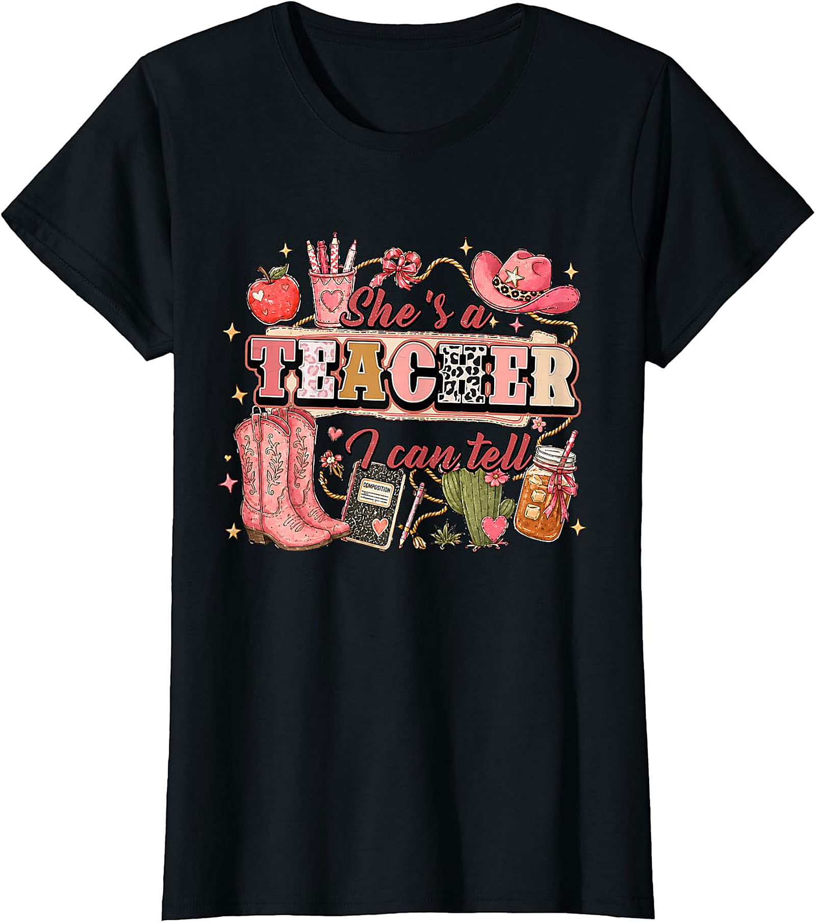 She's a Teacher I Can Tell Tee | Western Pink Leopard Print Shirt