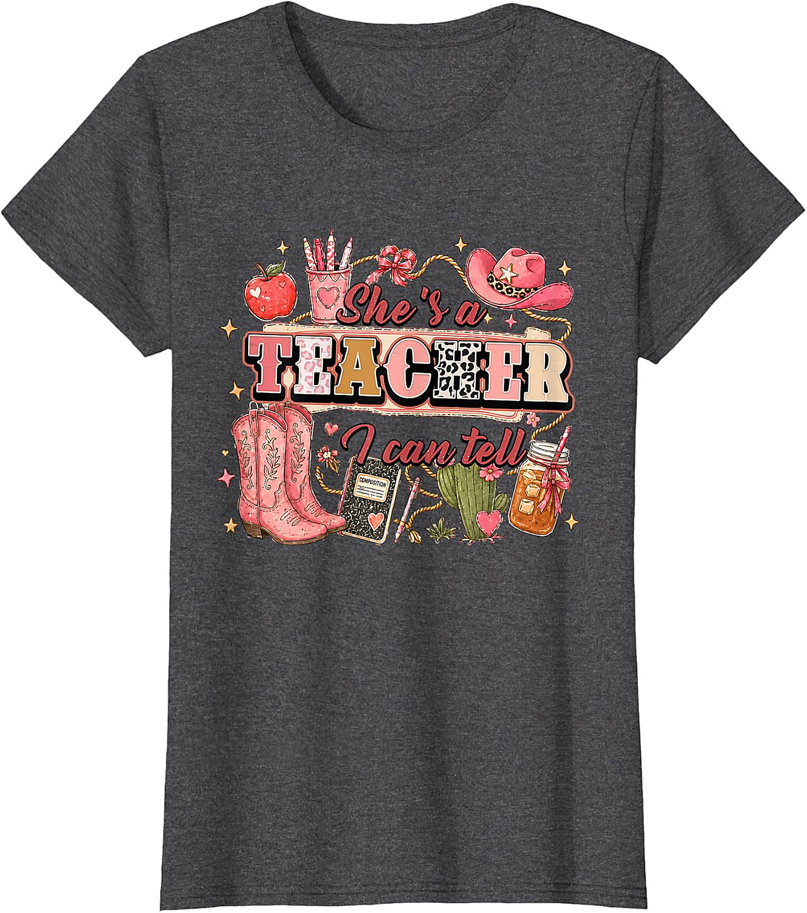 She's a Teacher I Can Tell Tee | Western Pink Leopard Print Shirt