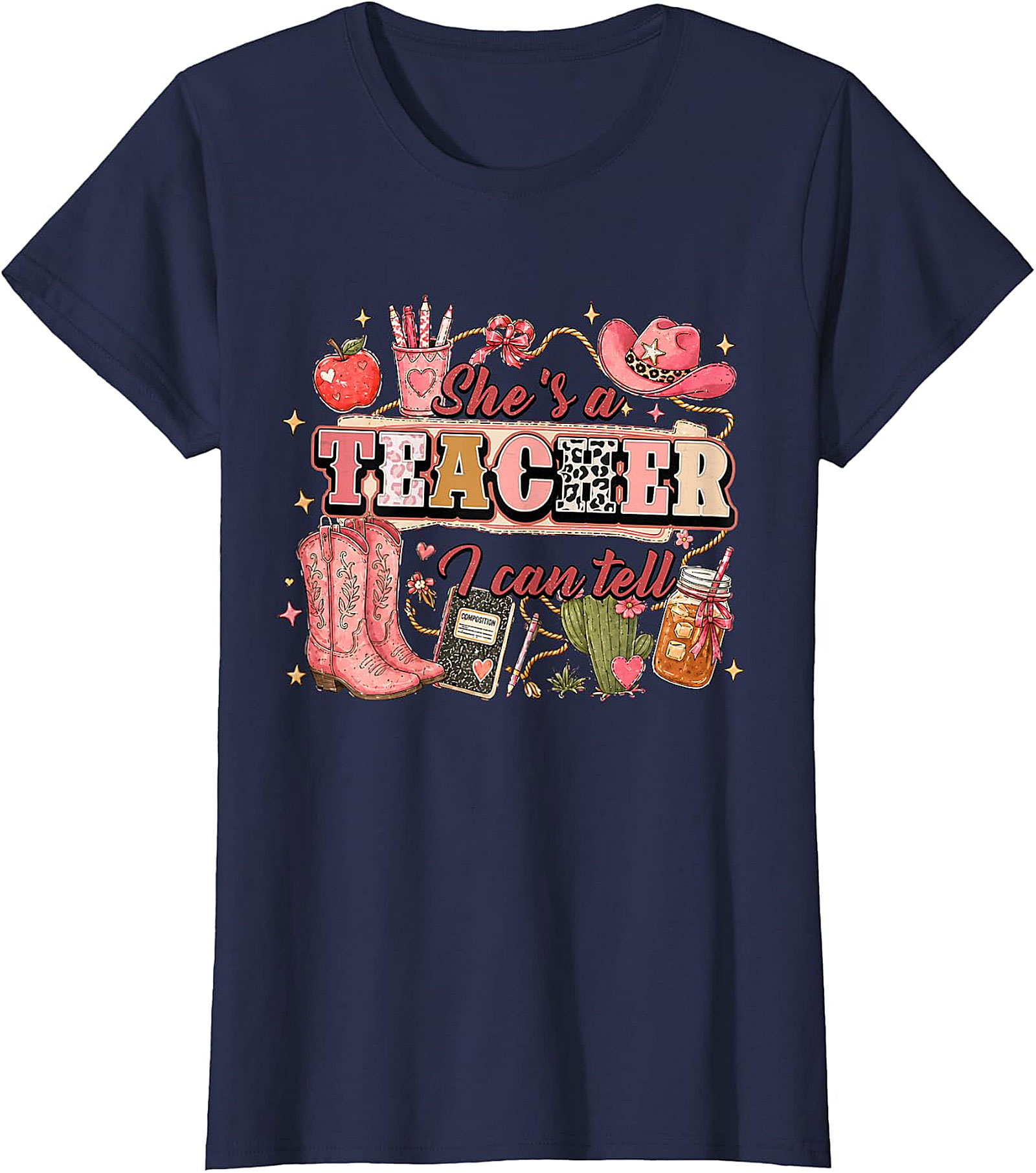 She's a Teacher I Can Tell Tee | Western Pink Leopard Print Shirt