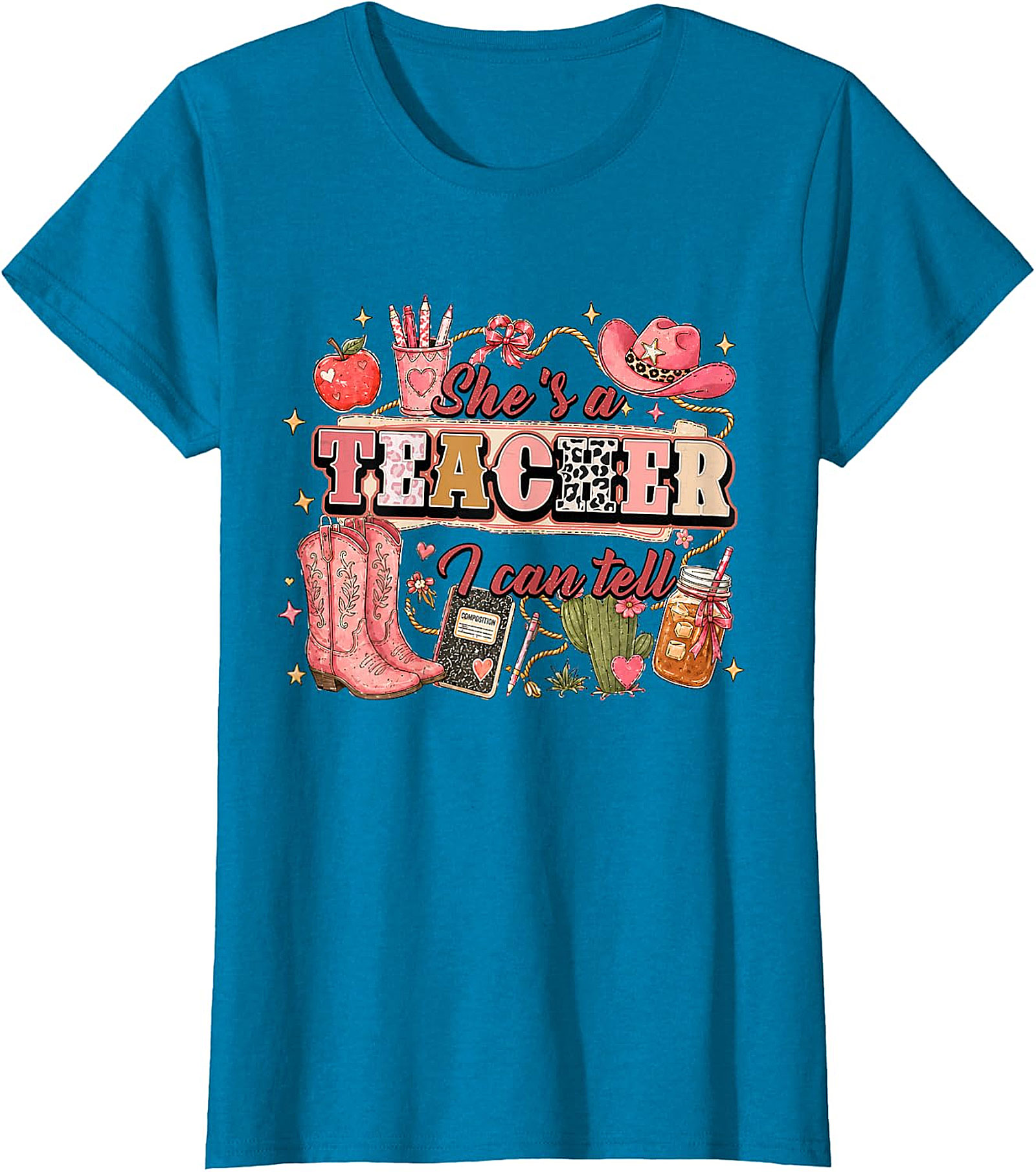 She's a Teacher I Can Tell Tee | Western Pink Leopard Print Shirt