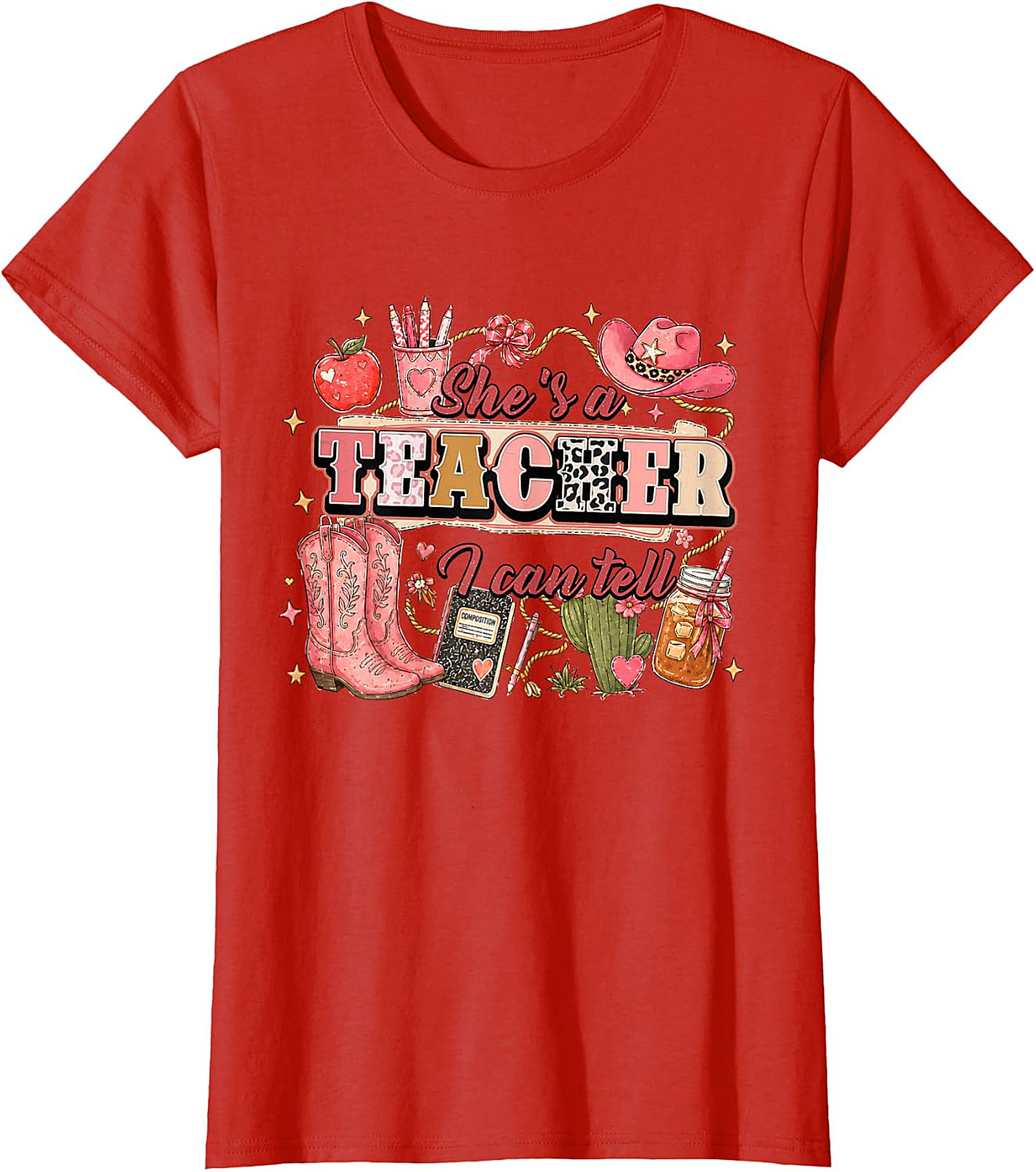 She's a Teacher I Can Tell Tee | Western Pink Leopard Print Shirt