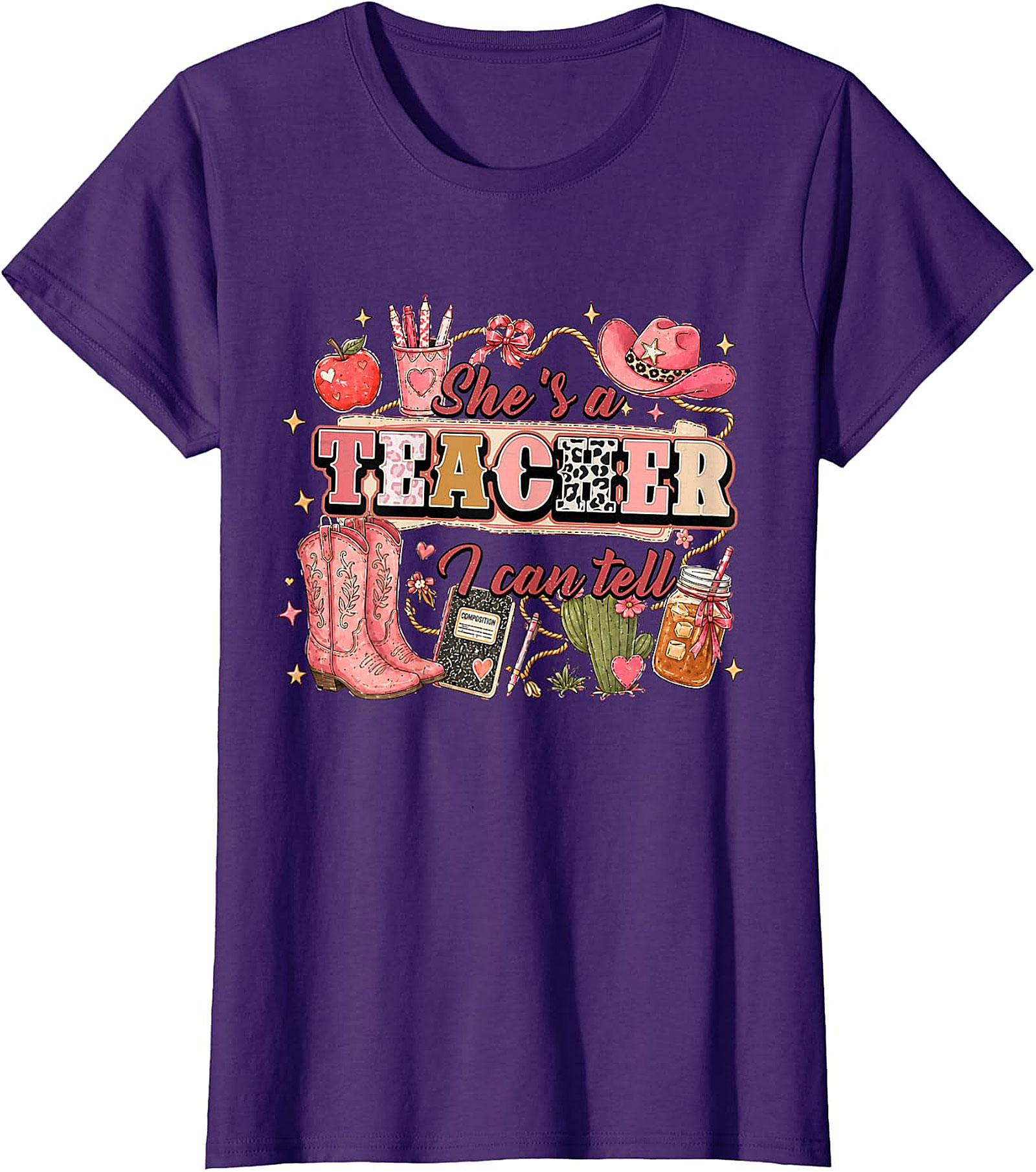 She's a Teacher I Can Tell Tee | Western Pink Leopard Print Shirt