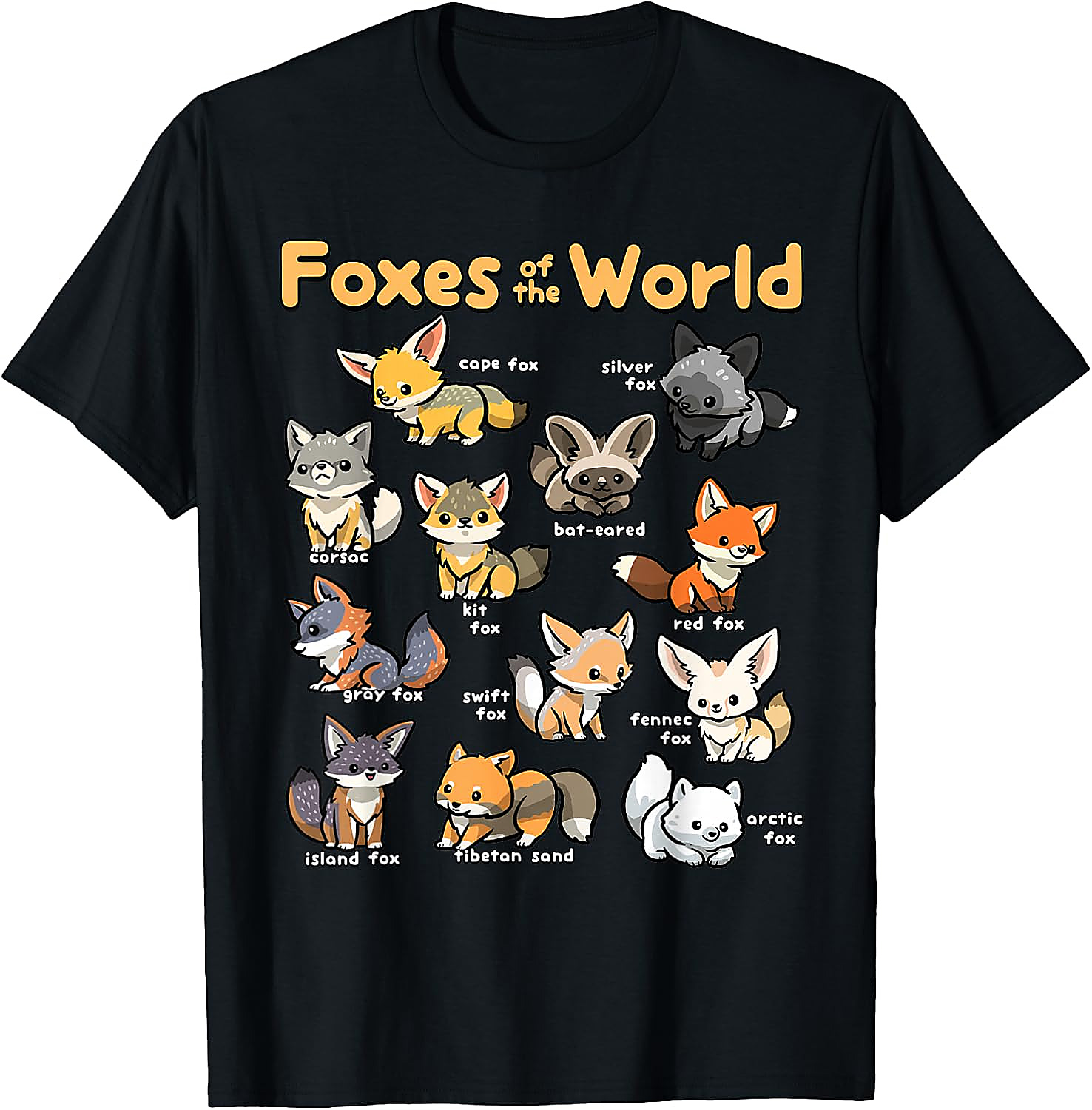 Foxes of the World T-Shirt | Cute Kawaii Fox Graphic Tee