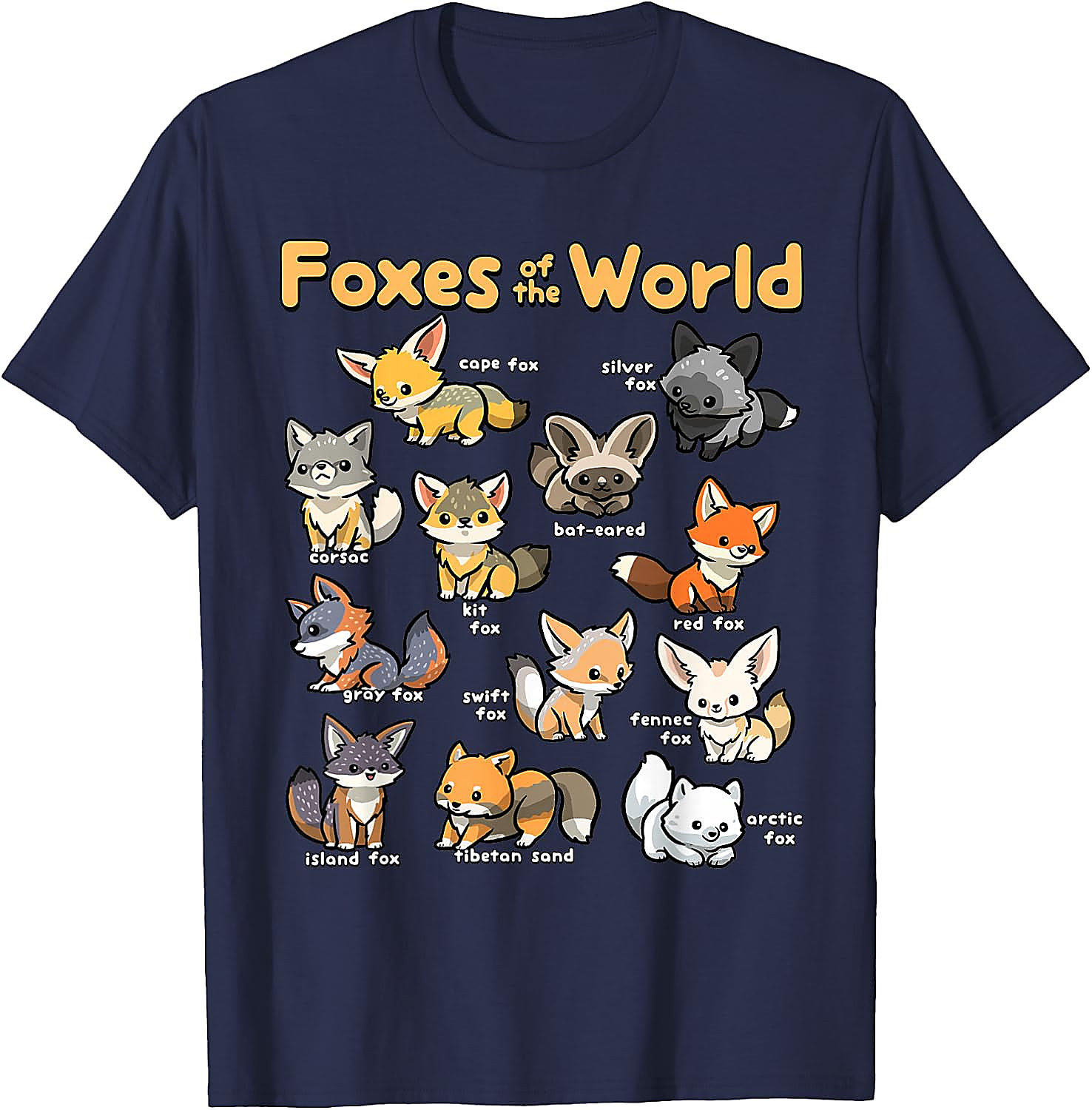 Foxes of the World T-Shirt | Cute Kawaii Fox Graphic Tee