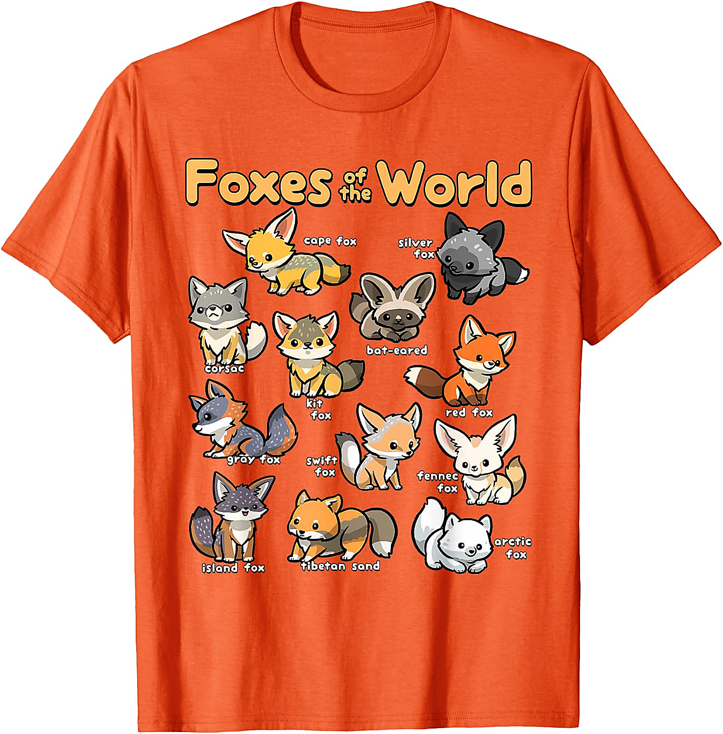Foxes of the World T-Shirt | Cute Kawaii Fox Graphic Tee