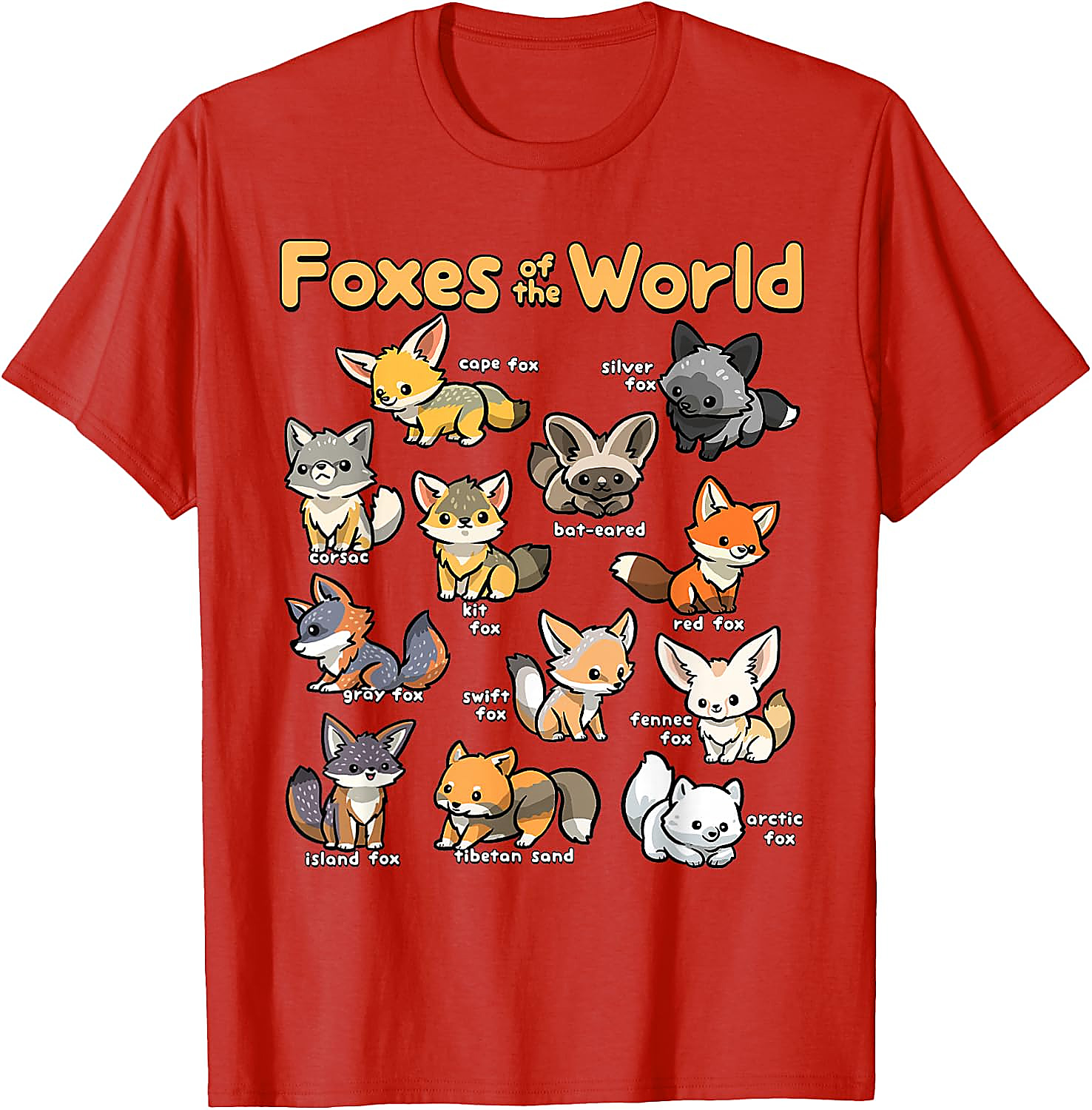 Foxes of the World T-Shirt | Cute Kawaii Fox Graphic Tee