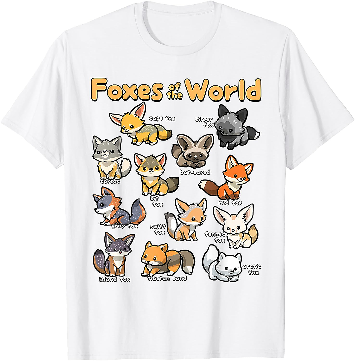 Foxes of the World T-Shirt | Cute Kawaii Fox Graphic Tee