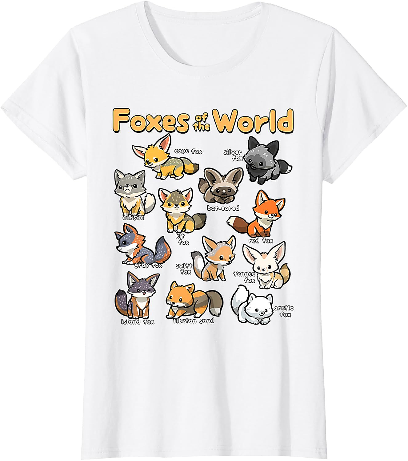 Foxes of the World T-Shirt | Cute Kawaii Fox Graphic Tee