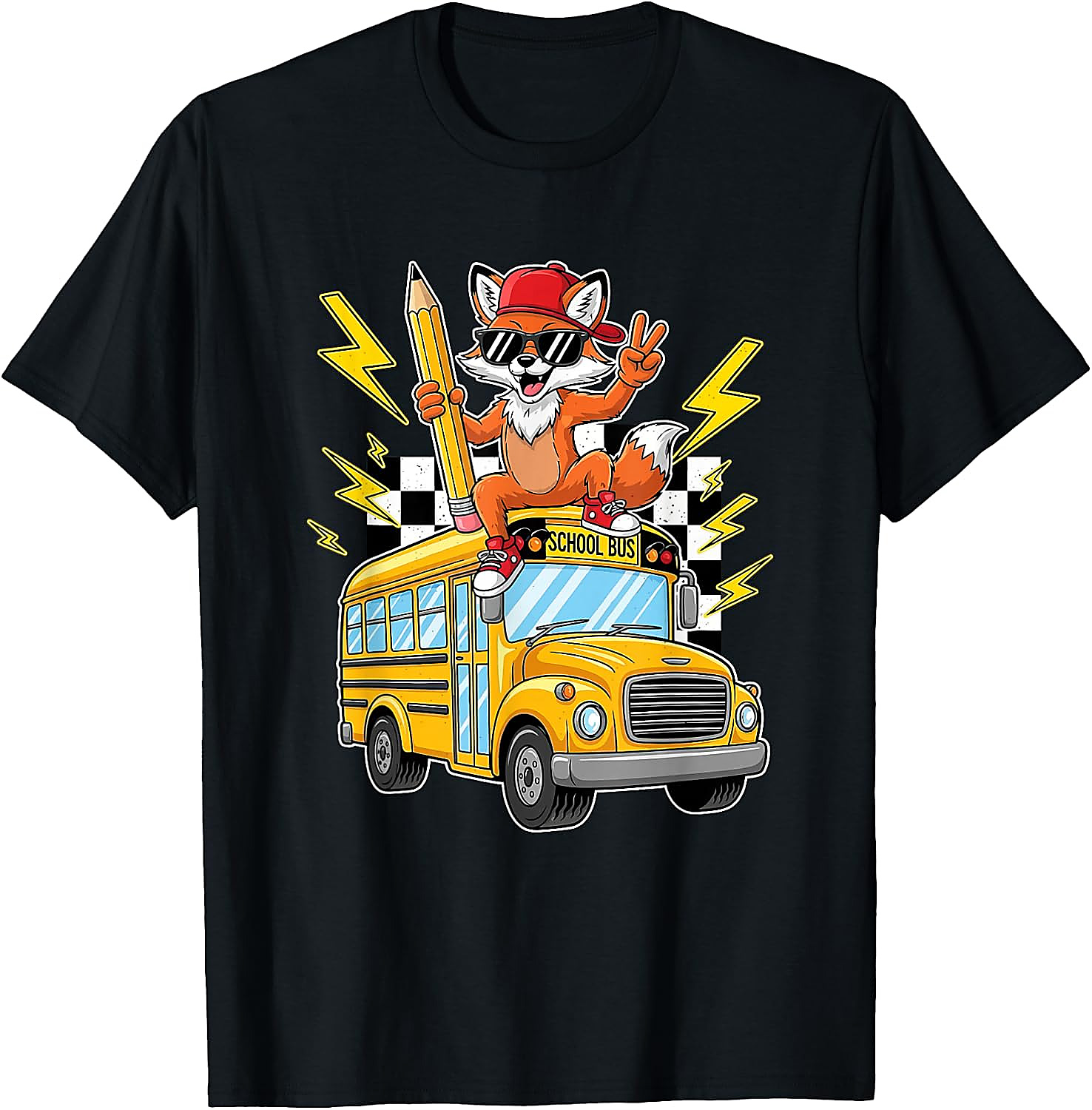 Cool Fox Back to School Bus T-Shirt for Kids
