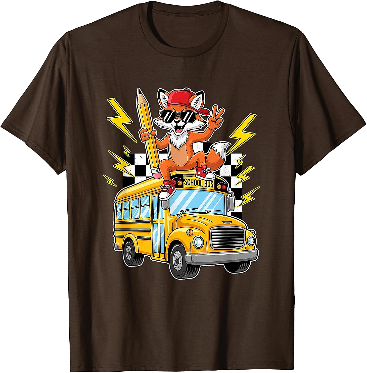 Cool Fox Back to School Bus T-Shirt for Kids