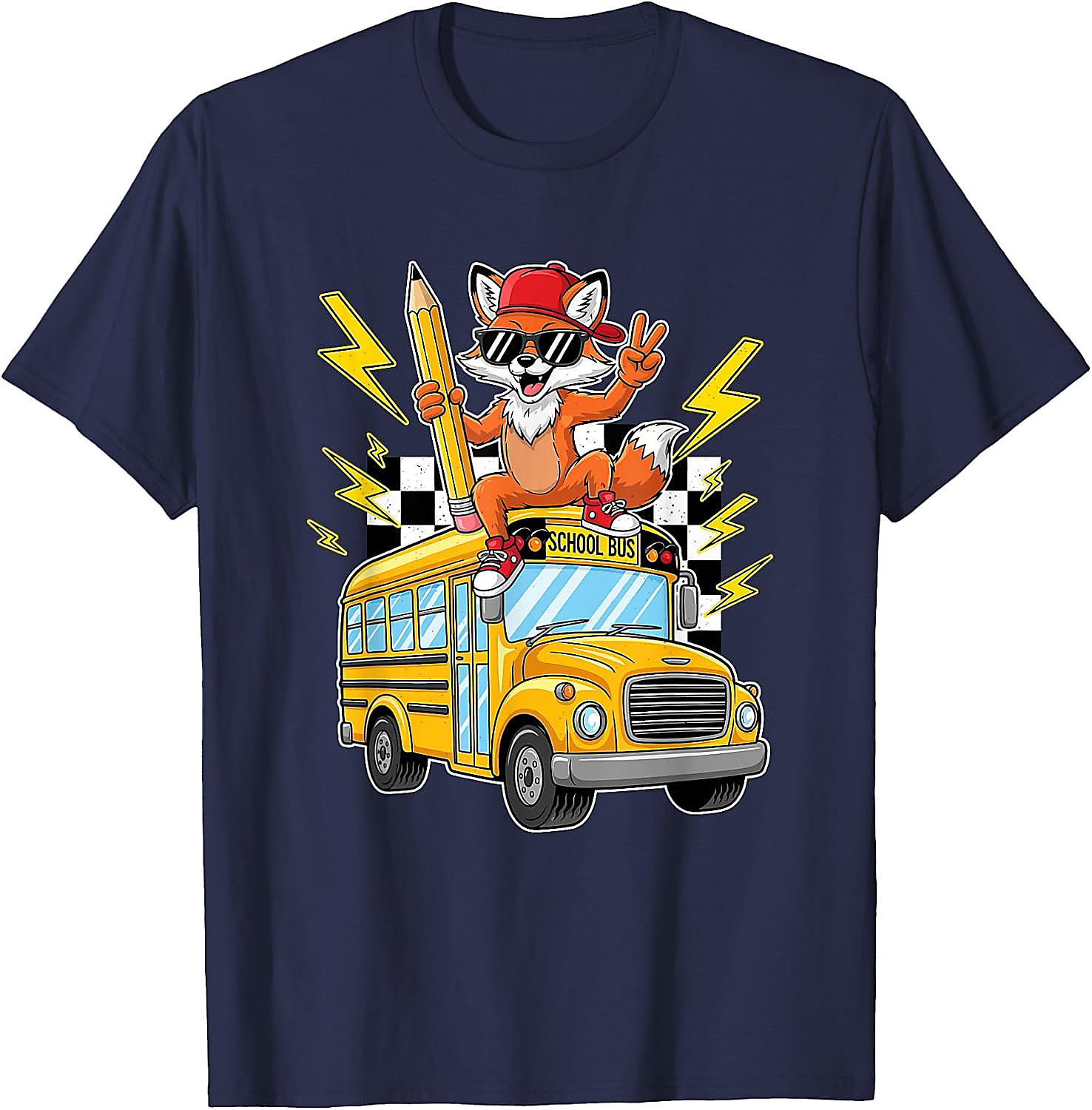 Cool Fox Back to School Bus T-Shirt for Kids