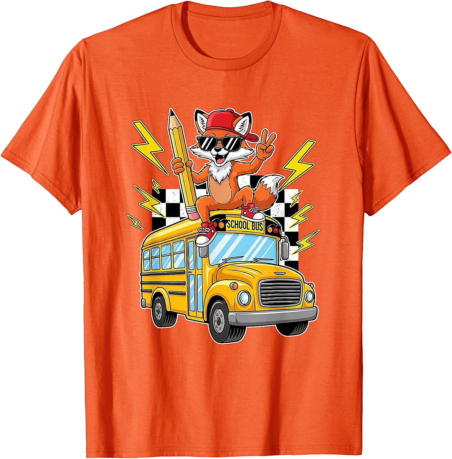 Cool Fox Back to School Bus T-Shirt for Kids