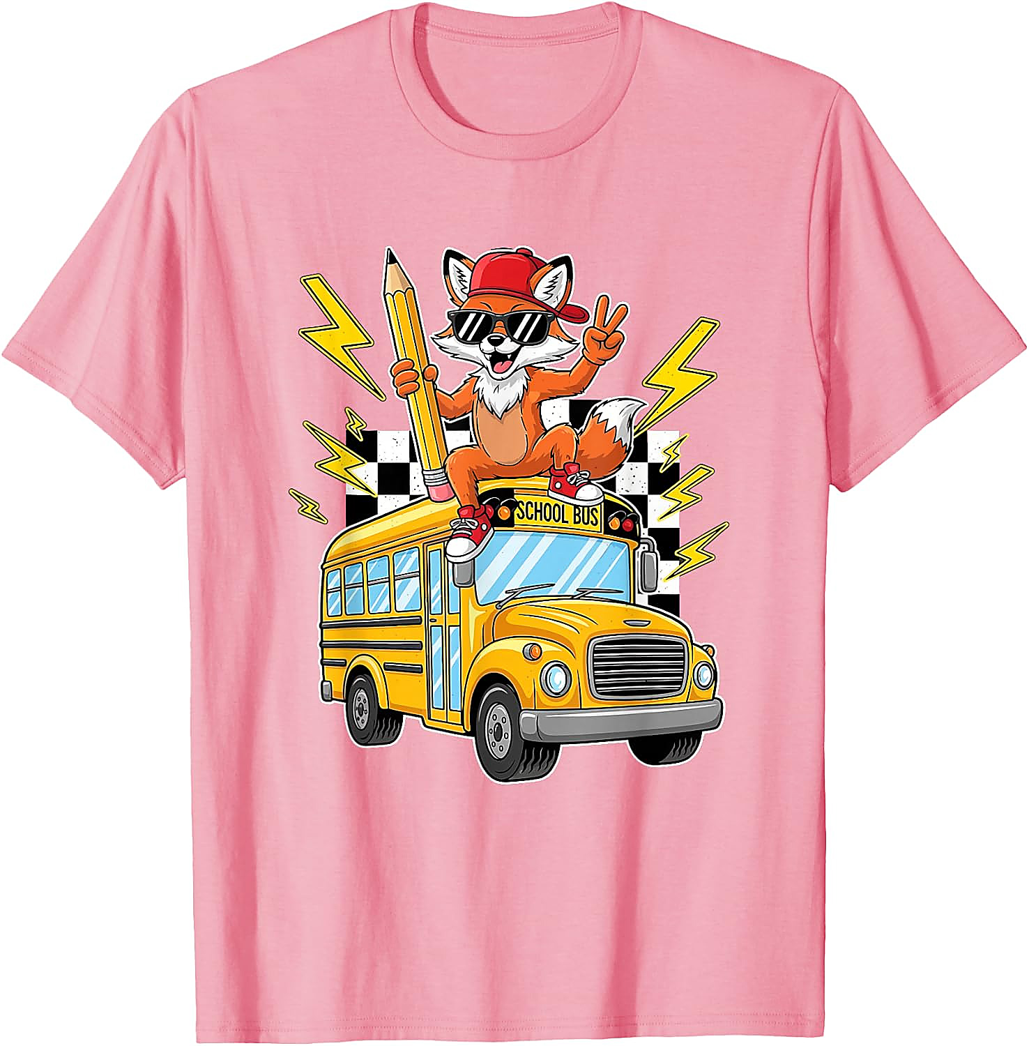 Cool Fox Back to School Bus T-Shirt for Kids